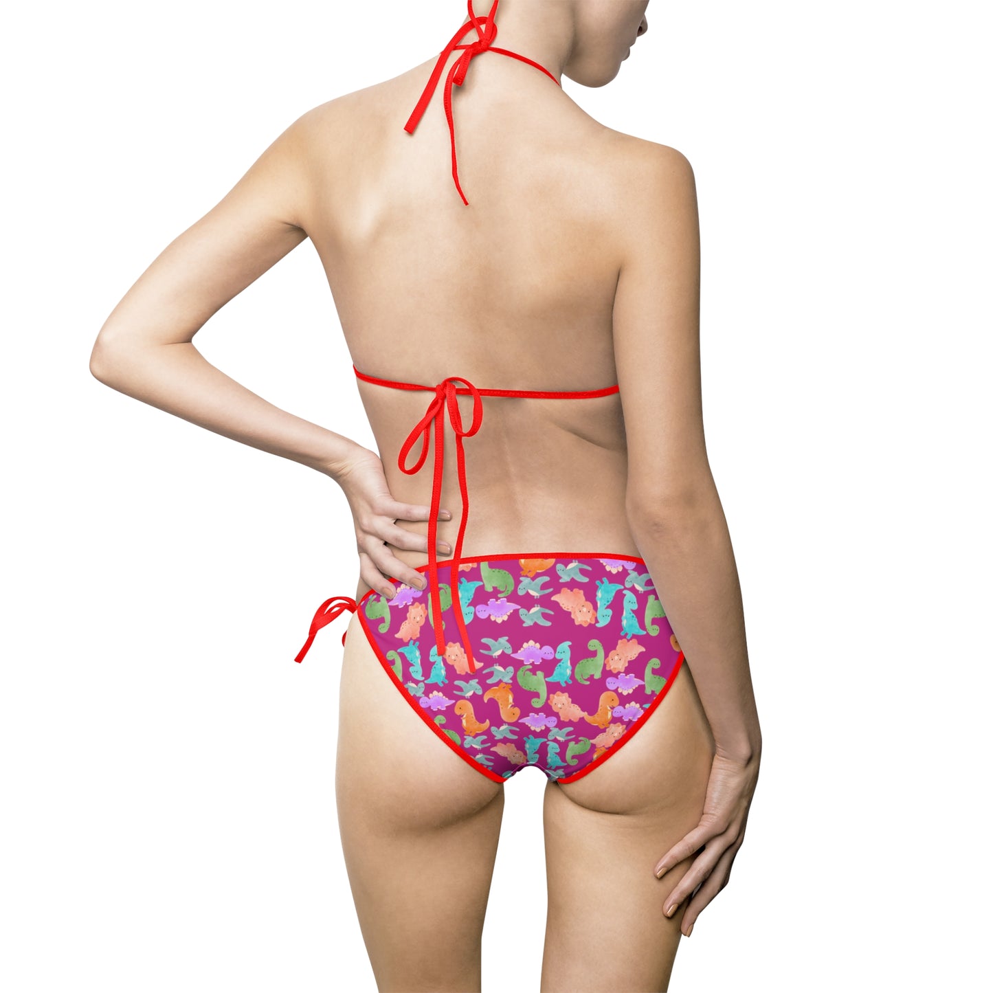 Colorful Abstract Womens Bikini Swimsuit Beachwear Pool Party Summer Vacation Swimwear Rainbow Dinos Pink
