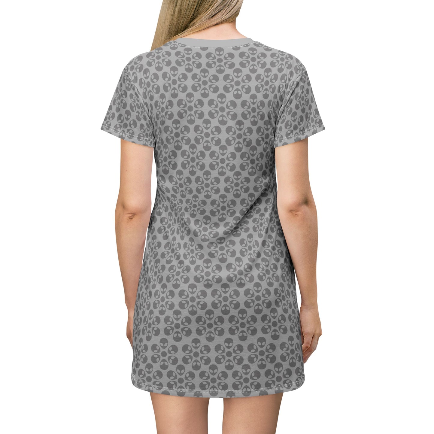 Floral Pattern TShirt Dress Casual Summer Dress Cute Dress for Women Floral Print Dress Trendy Everyday Wear Perfect for Beach Alien Flowers Light Grey