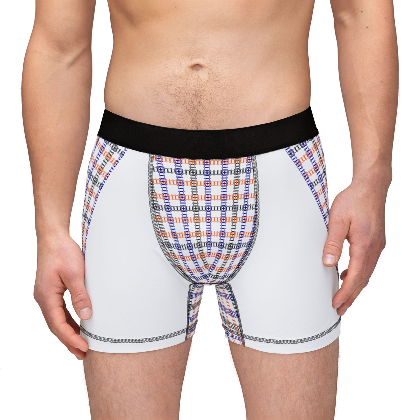 Mens Boxers with Colorful Check Pattern Comfortable Underwear Gift Casual Loungewear Stylish Sleep Shorts Everyday Essentials Train Tracks Pink