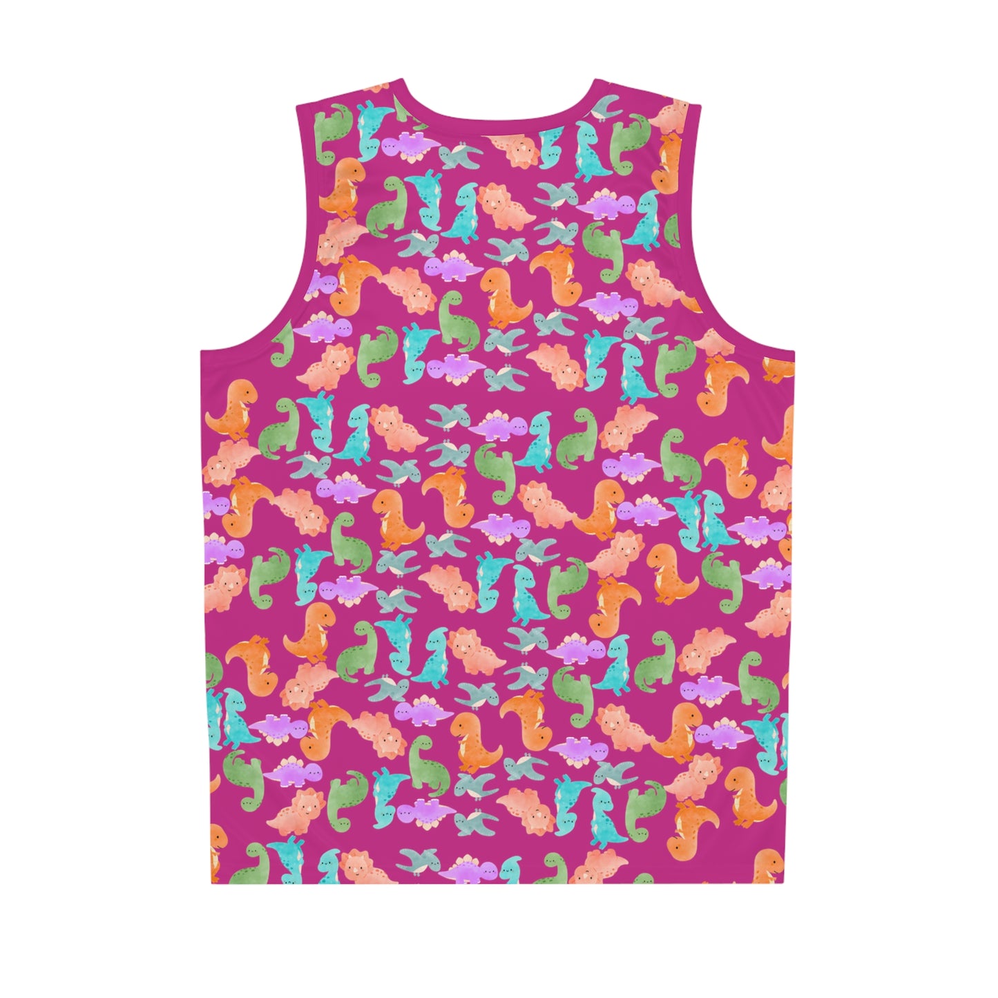 DinoInspired Basketball Jersey Vibrant Sport Tank Fun Summer Apparel Beach Style Gear Youth and Adult Sizes Unique Gift for Players Rainbow Dinos Pink