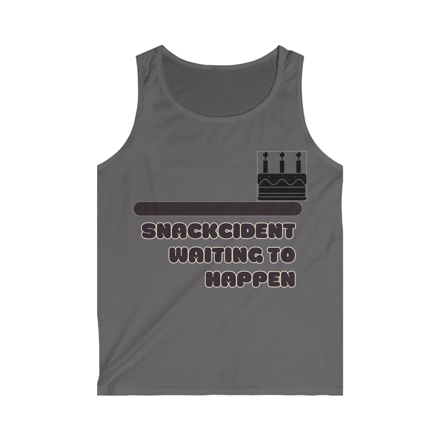 Snackcident Waiting to Happen Men's Tank Top, Funny Workout Shirt, Gift for Foodies, Summer Casual Wear, Birthday Occasion