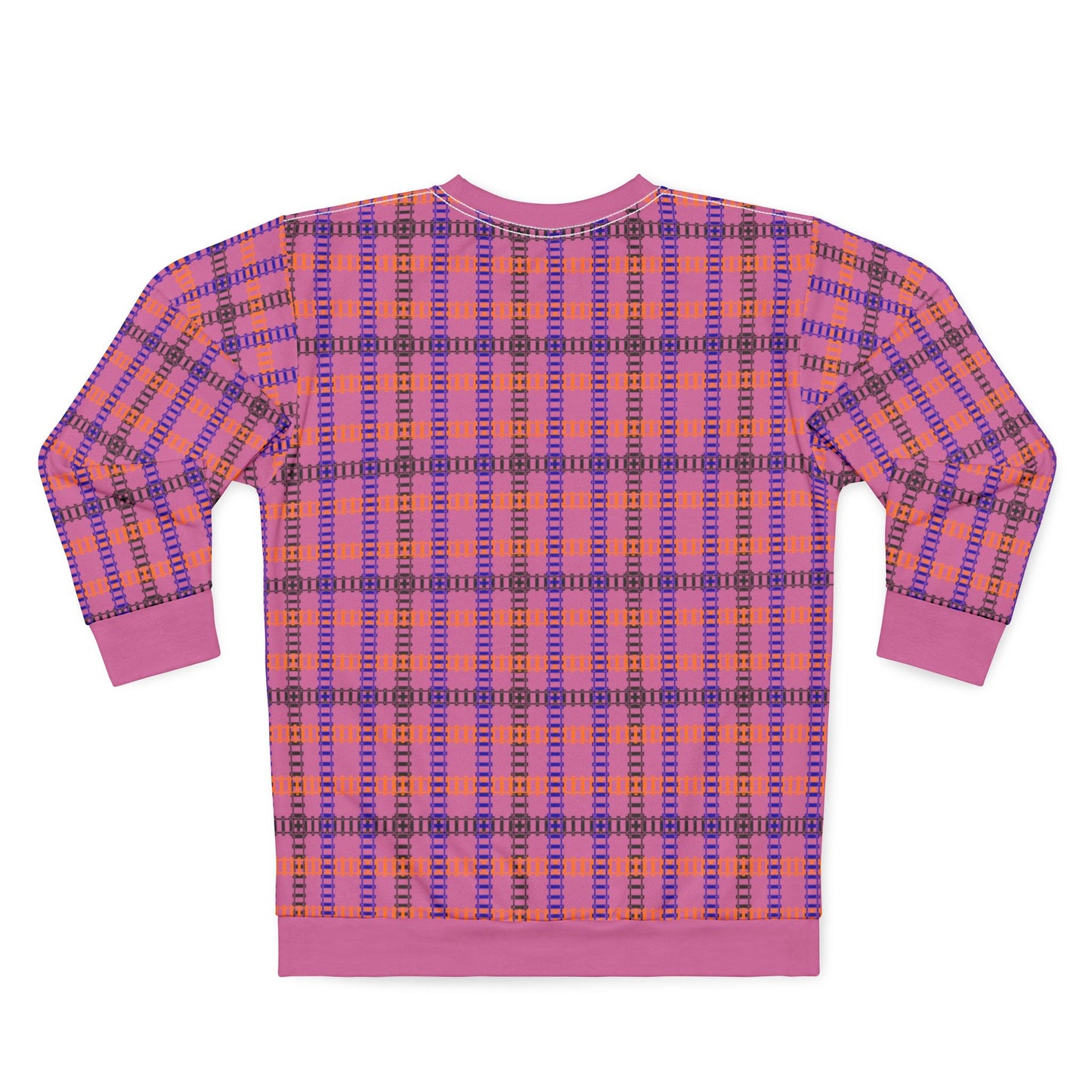 Cozy Plaid Unisex Sweatshirt Perfect for Fall Casual Wear Gift for Him/Her Halloween Warm & Stylish Train Tracks Light Pink