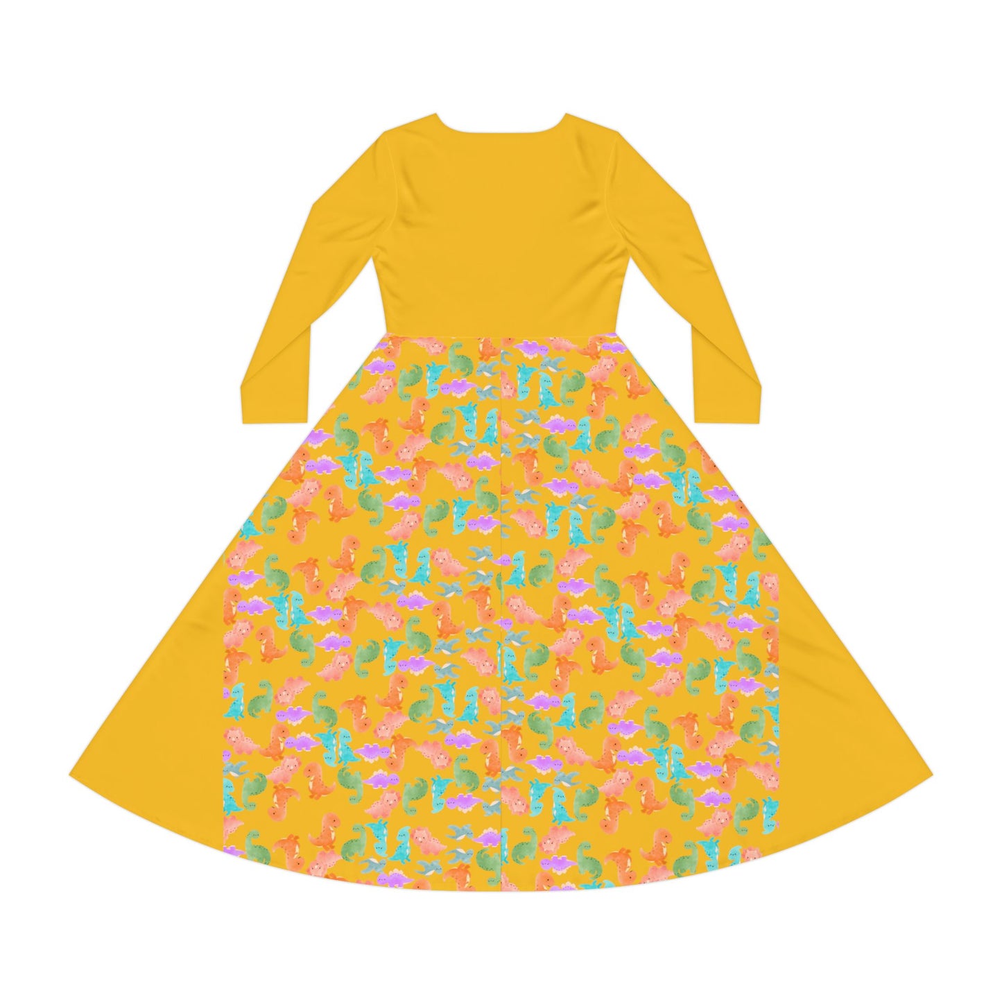 Colorful Long Sleeve Dance Dress Perfect for Parties Dance Events Spring Celebrations Playful Kids Dress Trendy Casual Wear Rainbow Dinos Yellow