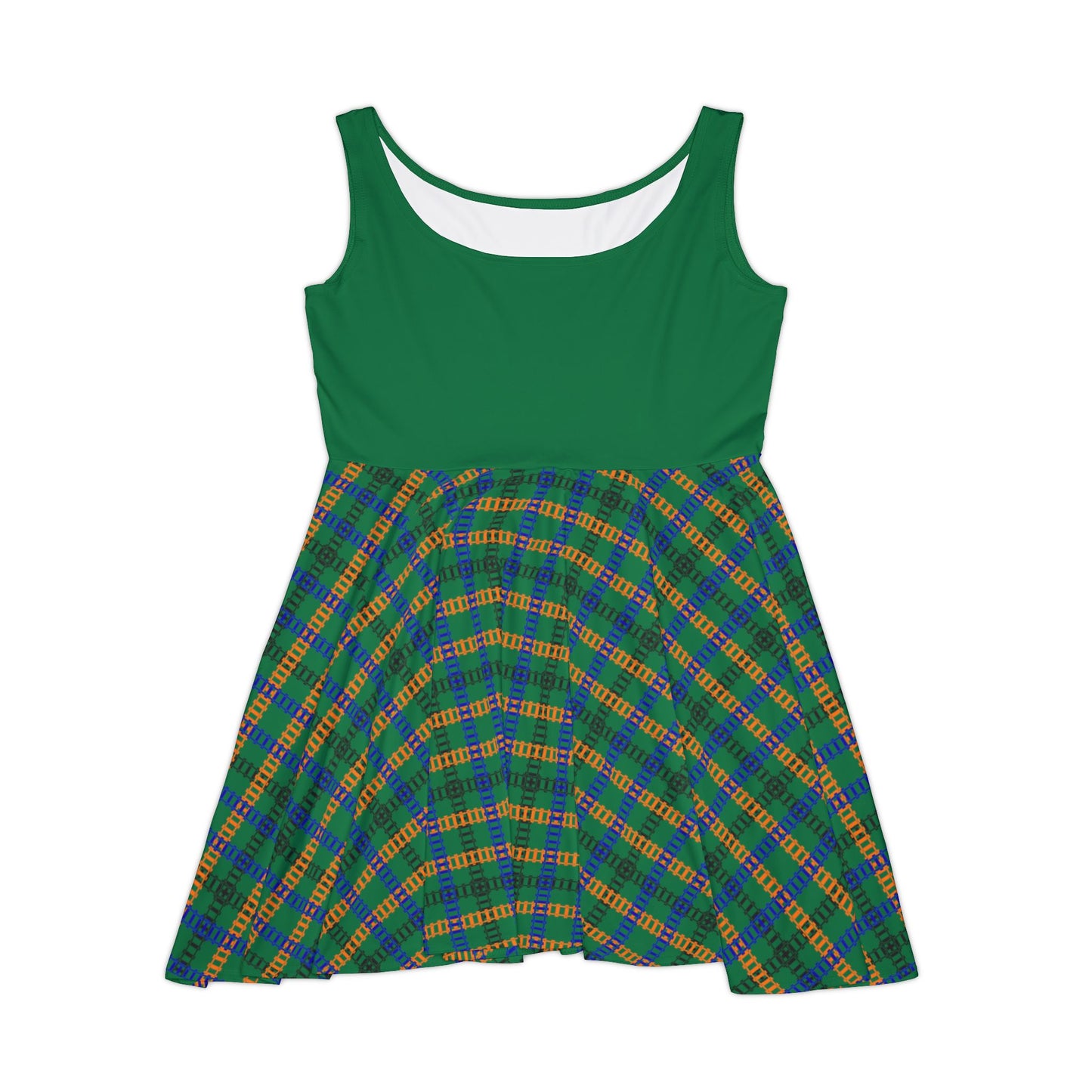 Chic Womens Skater Dress Plaid AOP Dress for Everyday Wear Summer Party Dress Casual Outing Festival Fashion Gift for Her Train Tracks Dark Green