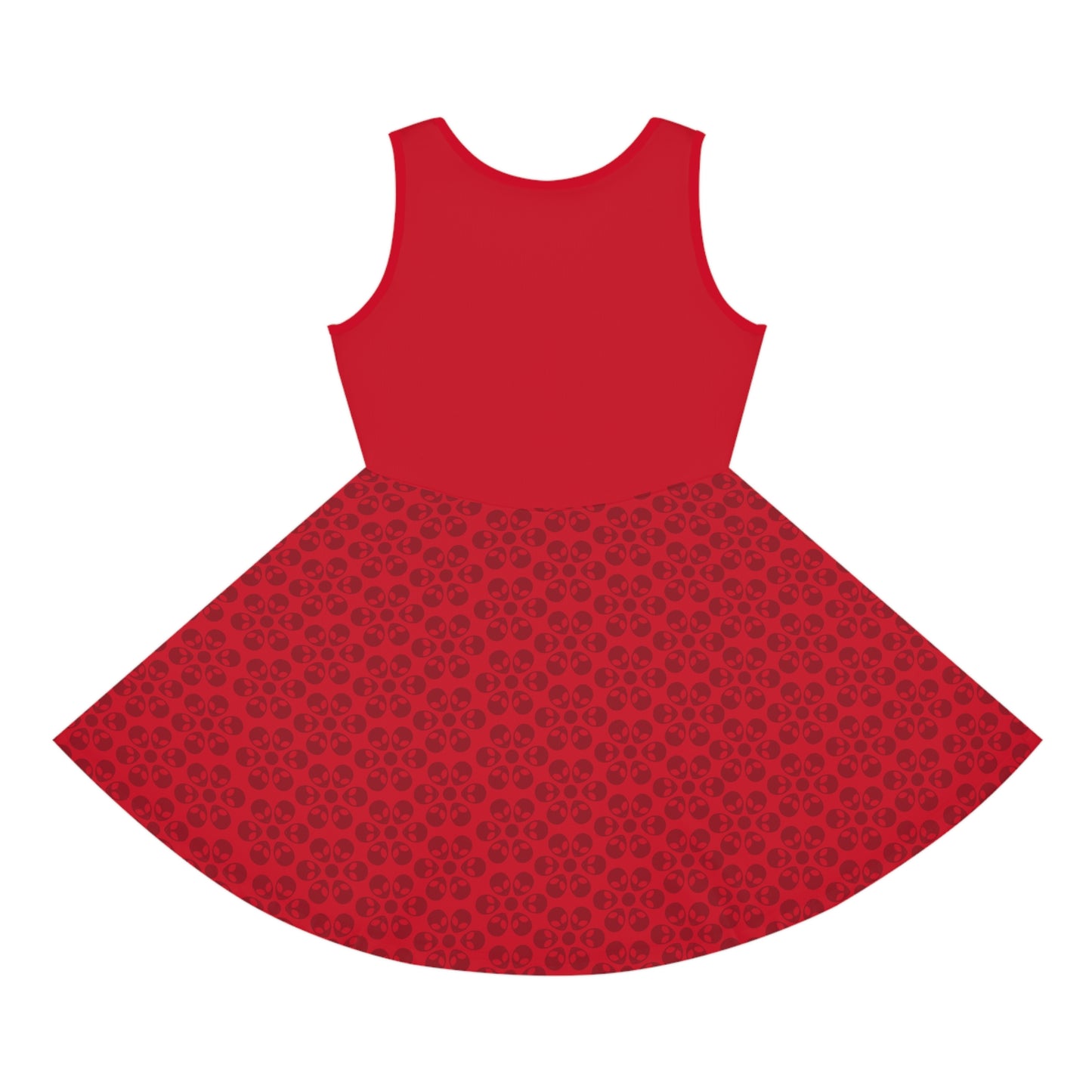 Girls Floral Sleeveless Sundress Cute Summer Dress Kids Fashion Birthday Outfit Playful Floral Pattern Spring Dress Alien Flowers Dark Red