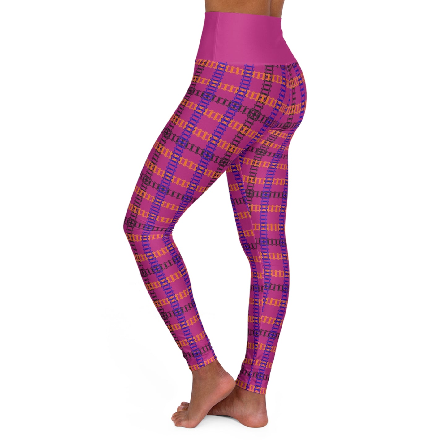 Comfortable High Waisted Yoga Leggings Stylish Activewear Yoga Pants Fitness Apparel Workout leggings Gym Clothes Train Tracks Pink