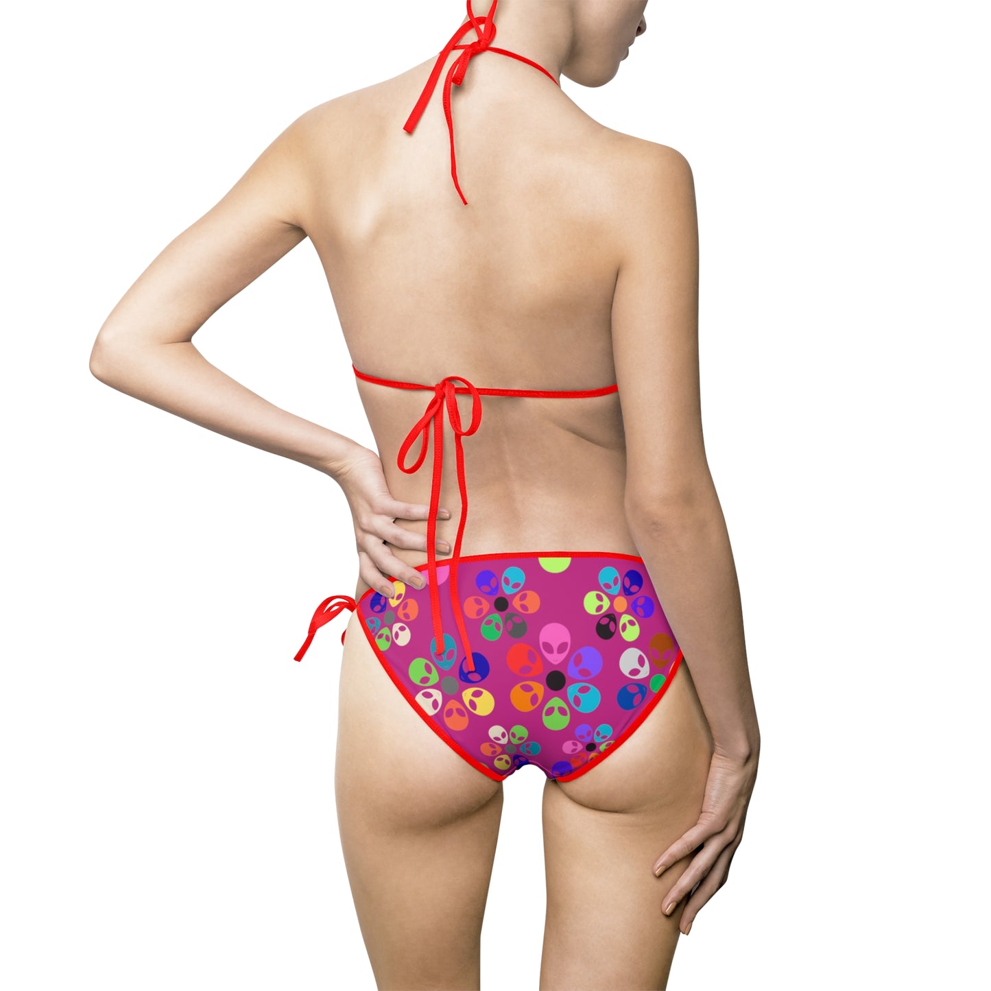 Vibrant Womens Bikini Swimsuit Fun Swimwear for Pool Parties Beach Days Summer Vacations Colorful TwoPiece Swimwear Swim Fashion Alien Rainbow Flowers Pink