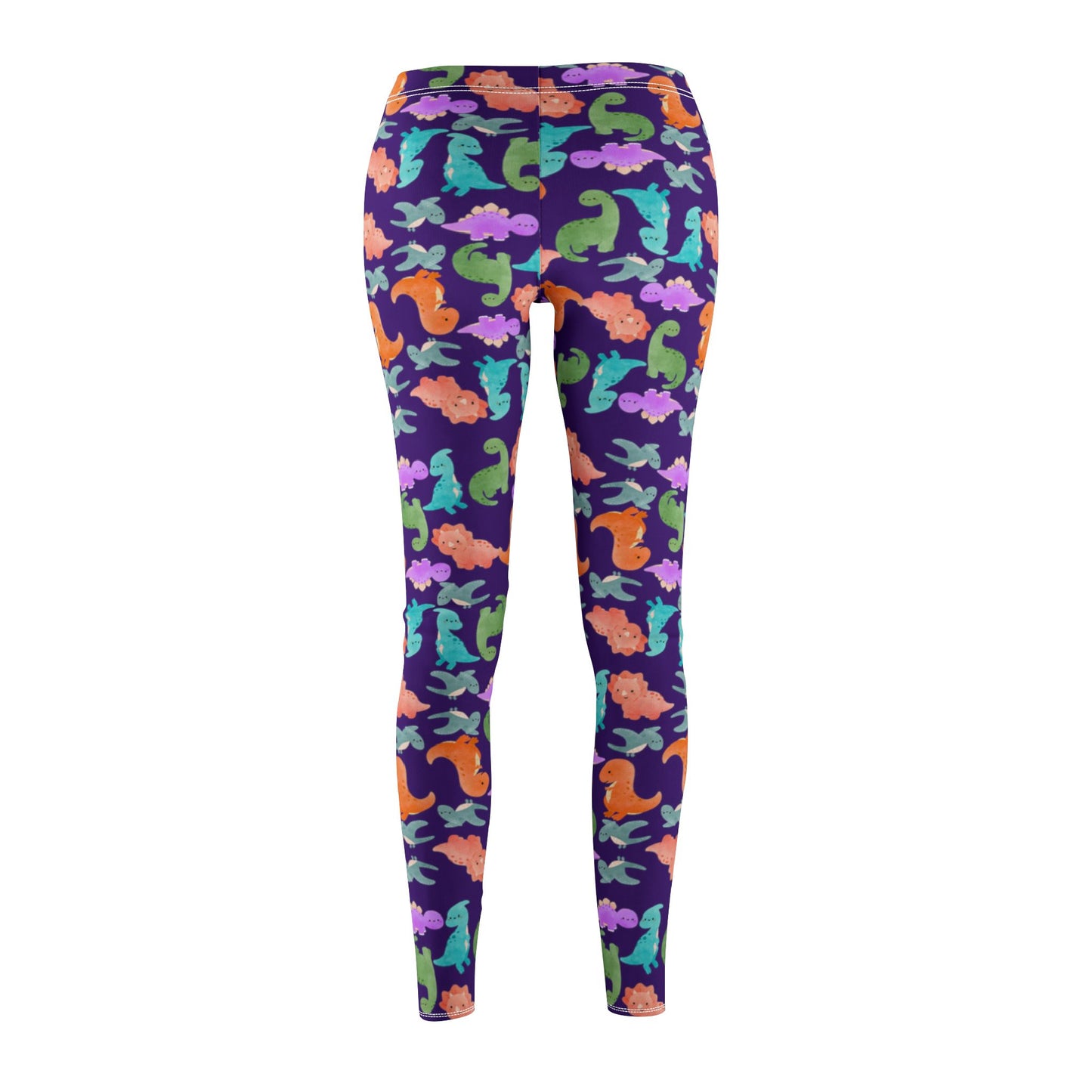 Womens Midrise Casual Leggings Rainbow Dinos Purple