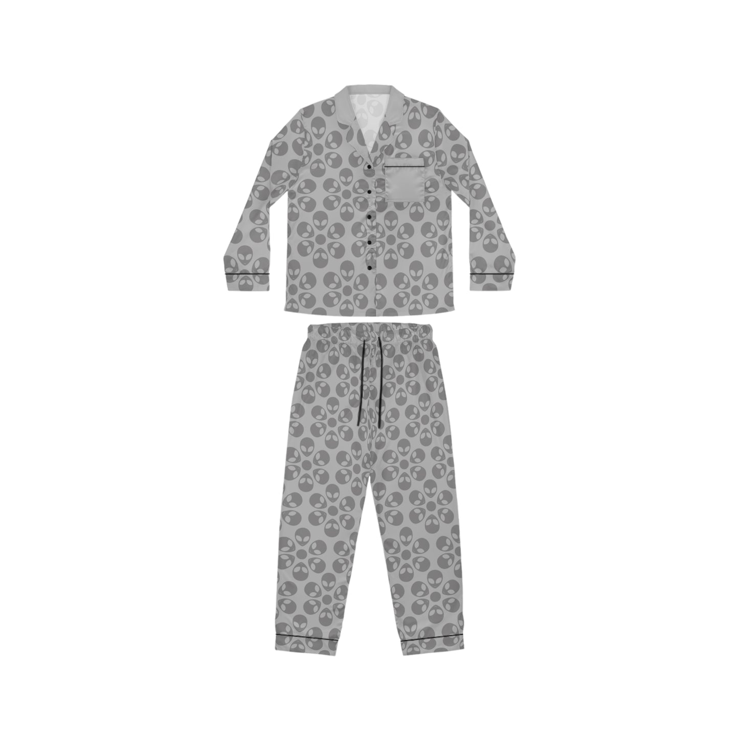 Womens Satin Pajamas Alien Flowers Light Grey