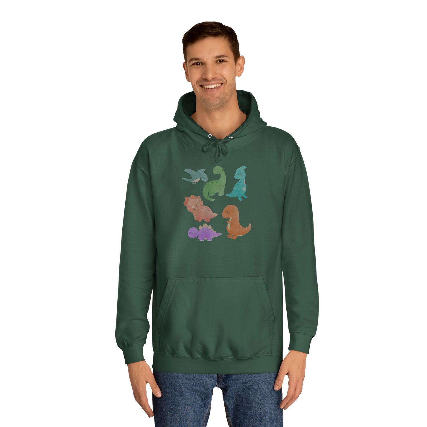 Unisex College Hoodie Colorful Dino - Cozy Casual Sweatshirt for Students, Perfect for Campus Life, Gift for Graduation, School Spirit Wear