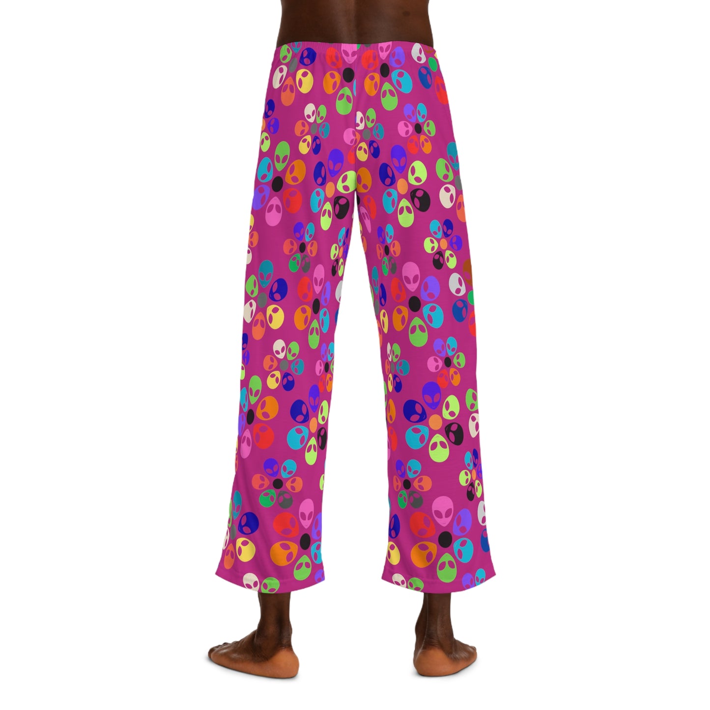 Colorful Alien Print Mens Pajama Pants Fun Sleepwear Gifts for Him Sleep Pants Lounge Wear SpaceThemed Pajamas Alien Rainbow Flowers Pink
