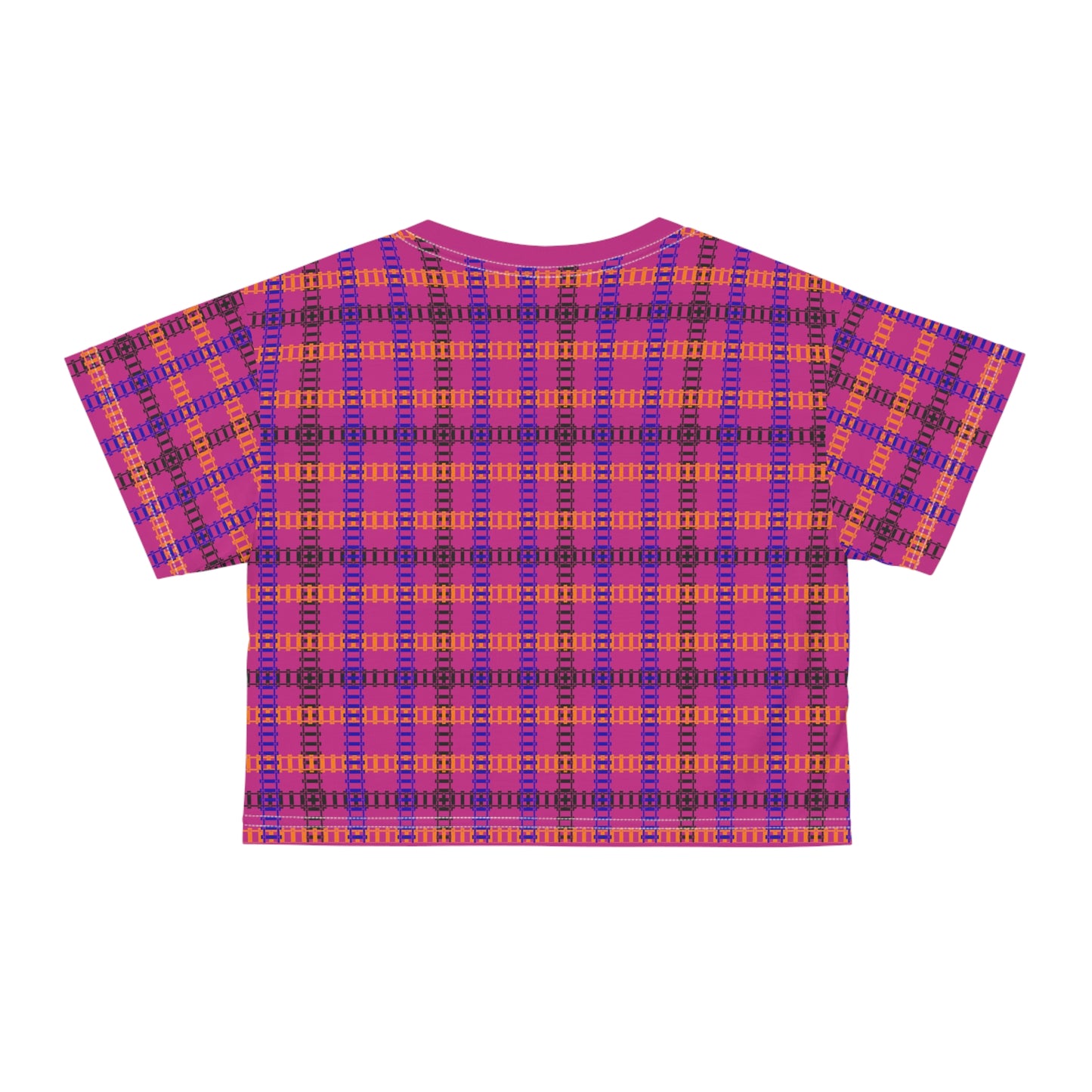 Trendy Patterned Crop Tee Casual Summer Top Gift for Her Festival Wear Stylish Weekend Outfits Train Tracks Pink