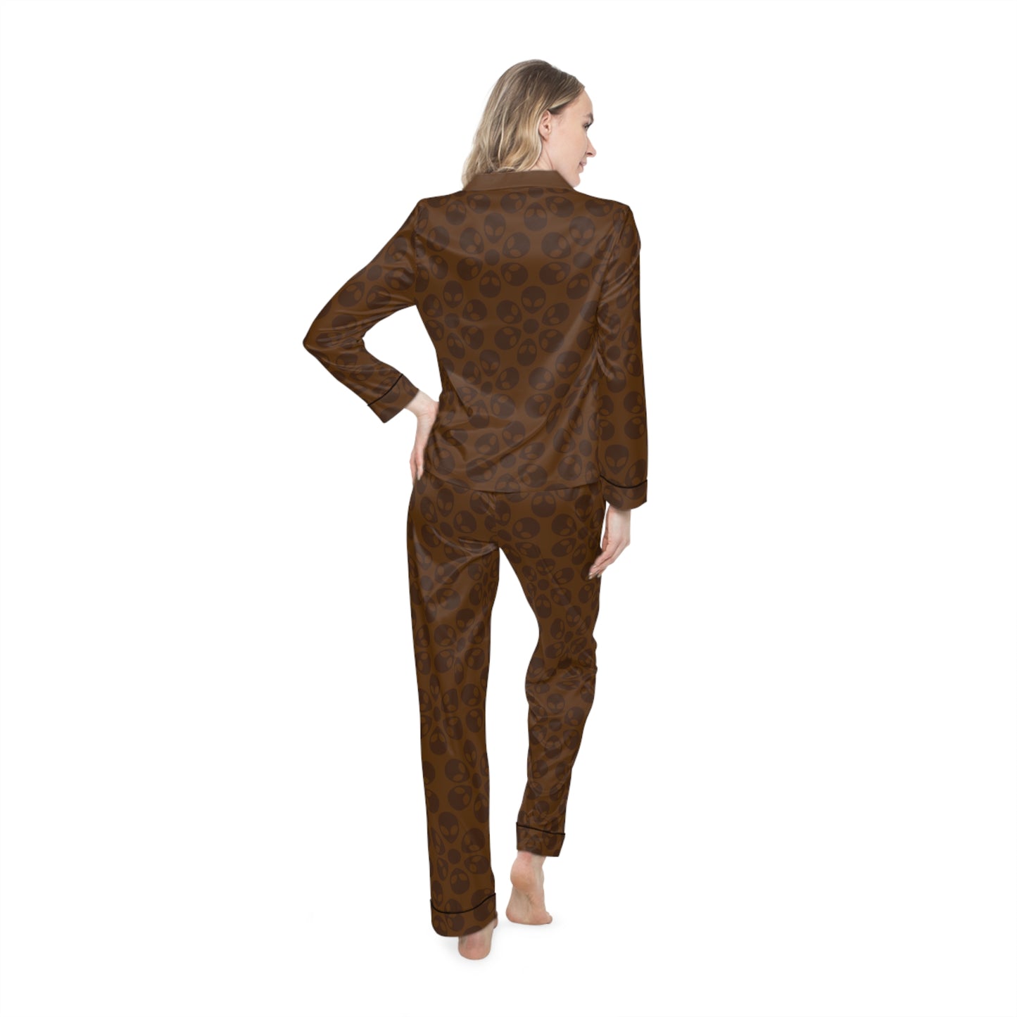 Womens Satin Pajamas  Alien Flowers Brown
