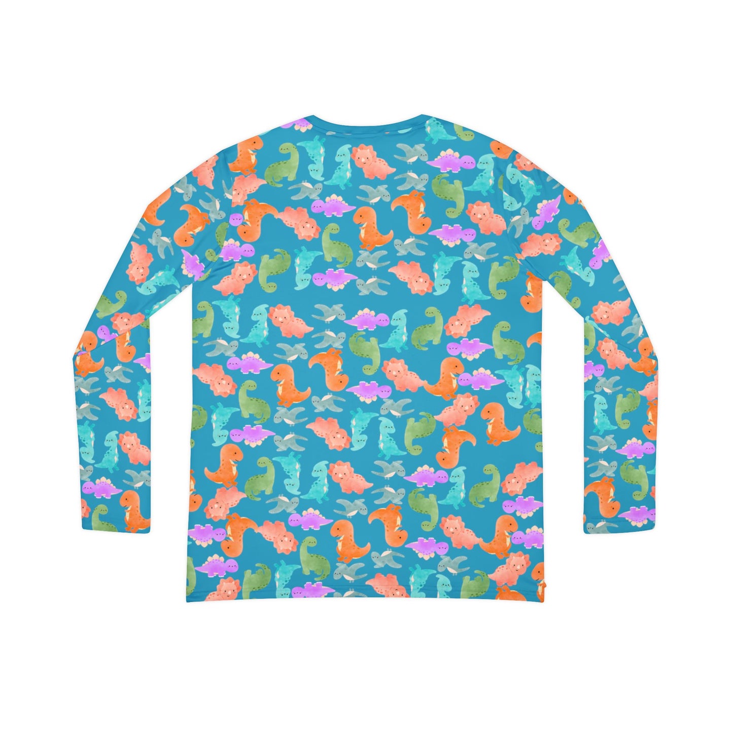 Vibrant Dino Print Womens Long Sleeve Vneck Shirt Beachwear Summer Tops Unique Gift Casual Style Vacation Wardrobe Rainbow Dinos Turquoise