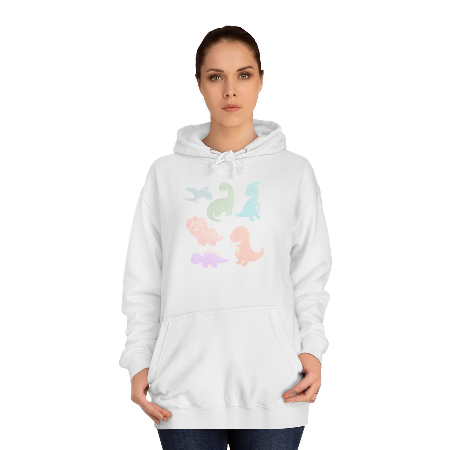 Unisex College Hoodie Colorful Dino - Cozy Casual Sweatshirt for Students, Perfect for Campus Life, Gift for Graduation, School Spirit Wear