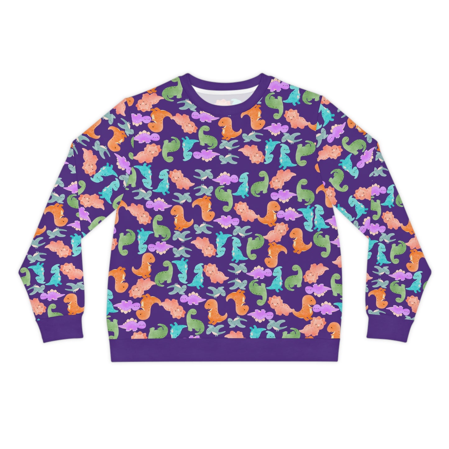 Colorful Dino Lightweight Sweatshirt | Cozy Gift for Ocean Lovers | Perfect for Casual Wear Beach Days Summer Parties Travel Rainbow Dinos Purple