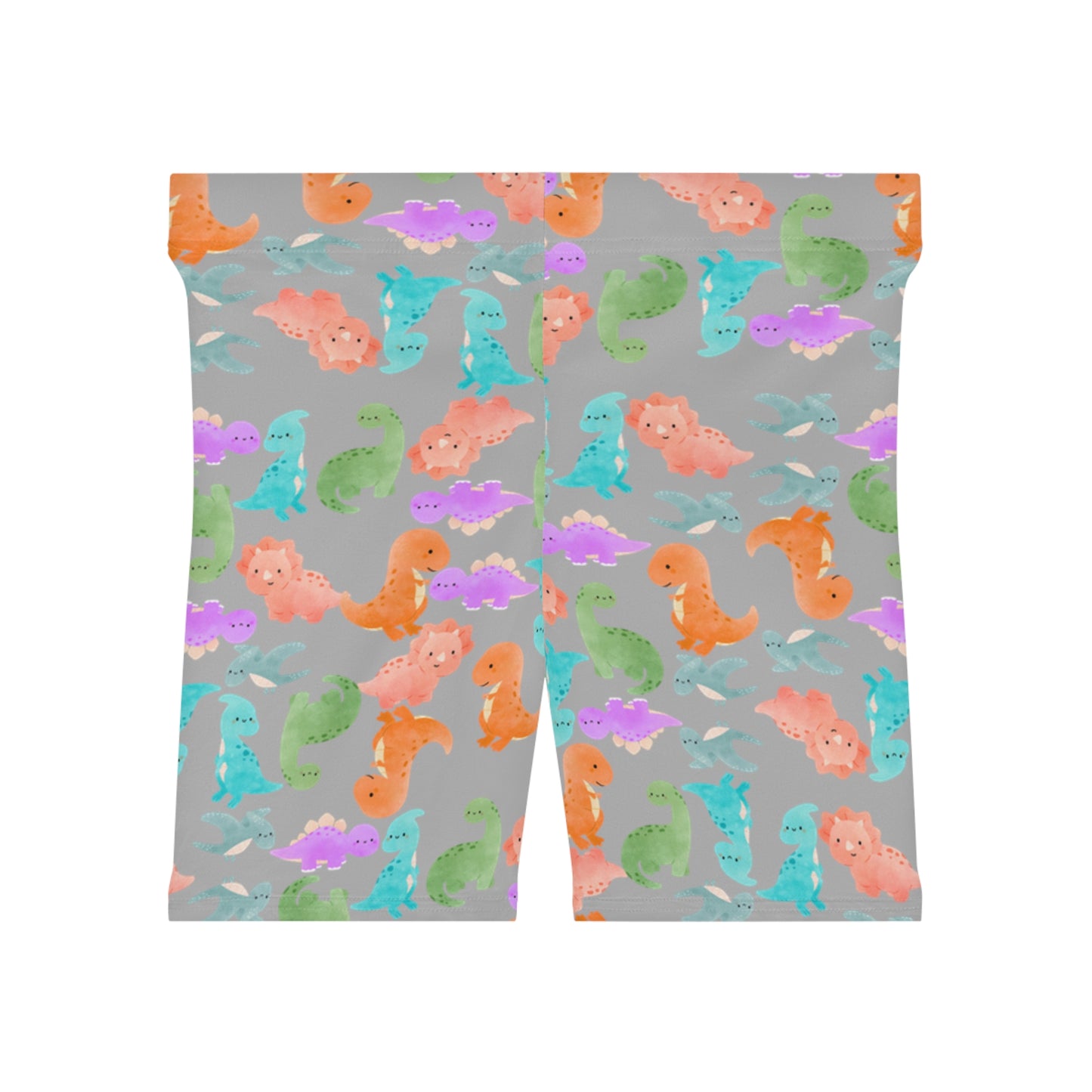 Colorful Dinosaur Womens Biker Shorts AOP Perfect for Casual Wear workout Summer Birthdays Playdates Unique Gift Rainbow Dinos Light Grey