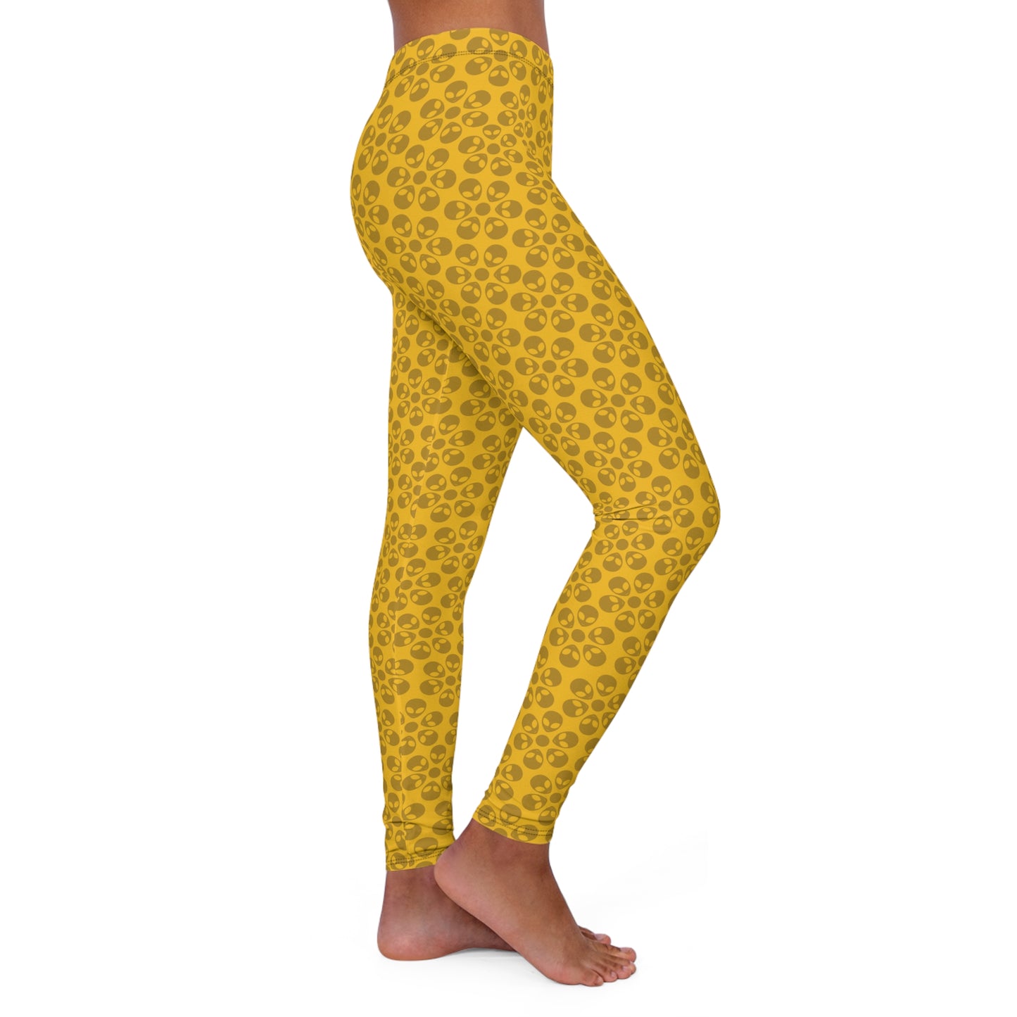 Womens Casual Spandex Leggings Alien Flowers Yellow