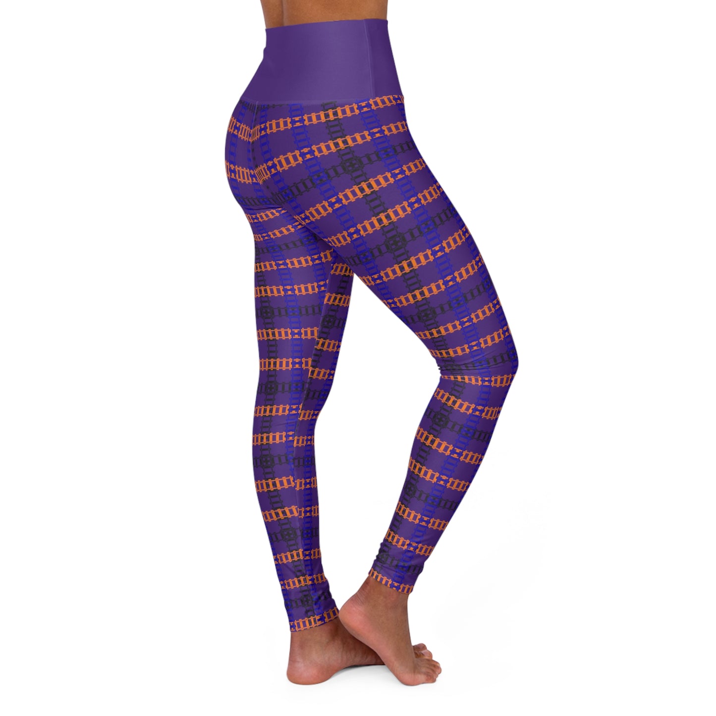 Comfortable High Waisted Yoga Leggings Stylish Activewear Yoga Pants Fitness Apparel Workout leggings Gym Clothes Train Tracks Purple