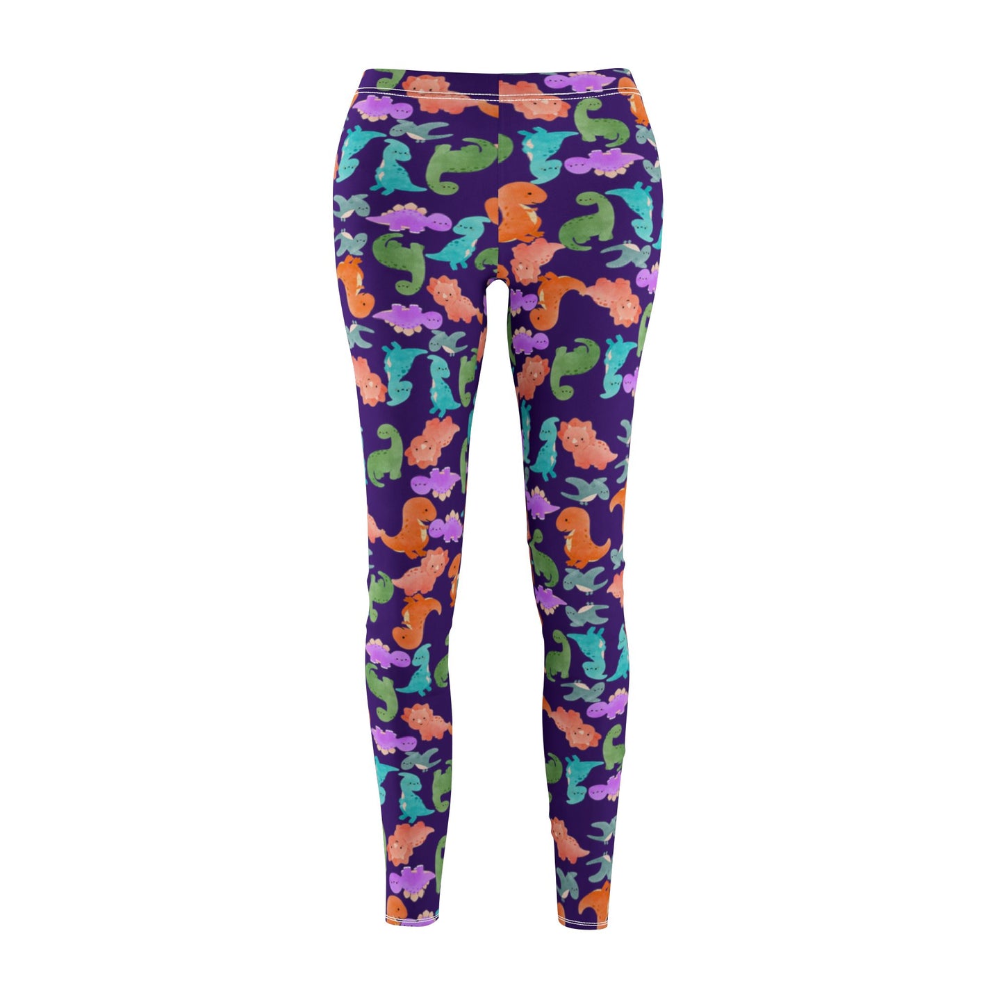 Womens Midrise Casual Leggings Rainbow Dinos Purple