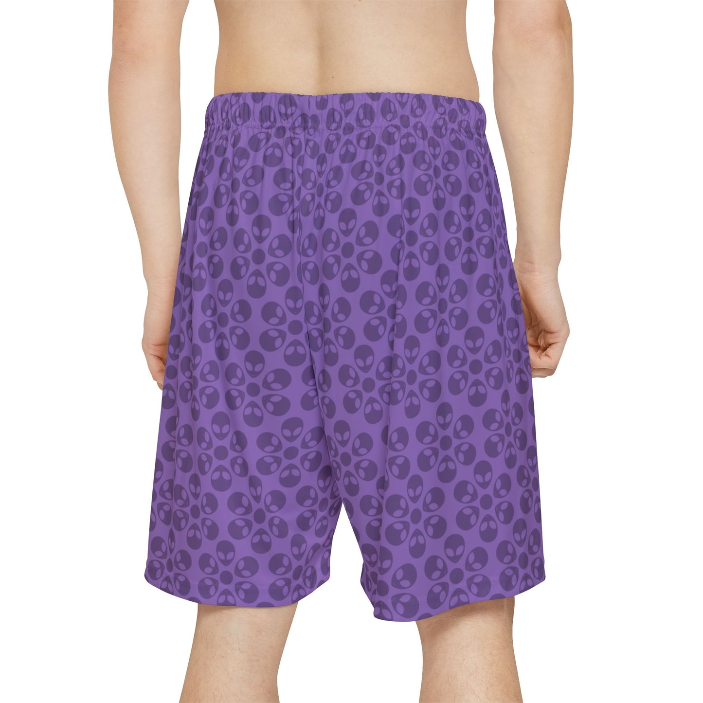 Men’s Skull Pattern Sports Shorts Casual Athletic Wear Summer Beach Shorts Workout Gear Fitness Shorts Gift for Athletes Alien Flowers Light Purple