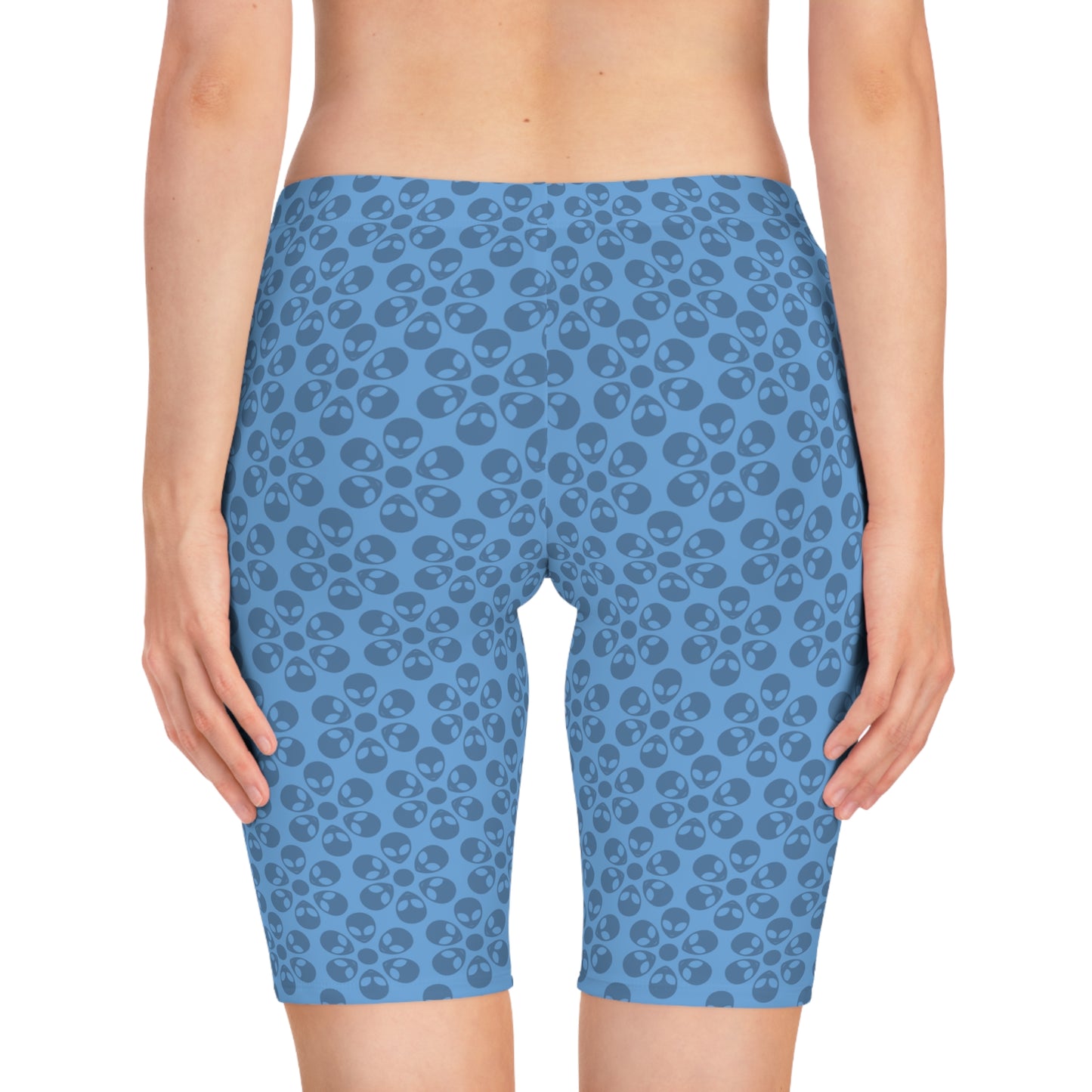 Womens Bike Shorts Alien Flowers Light Blue