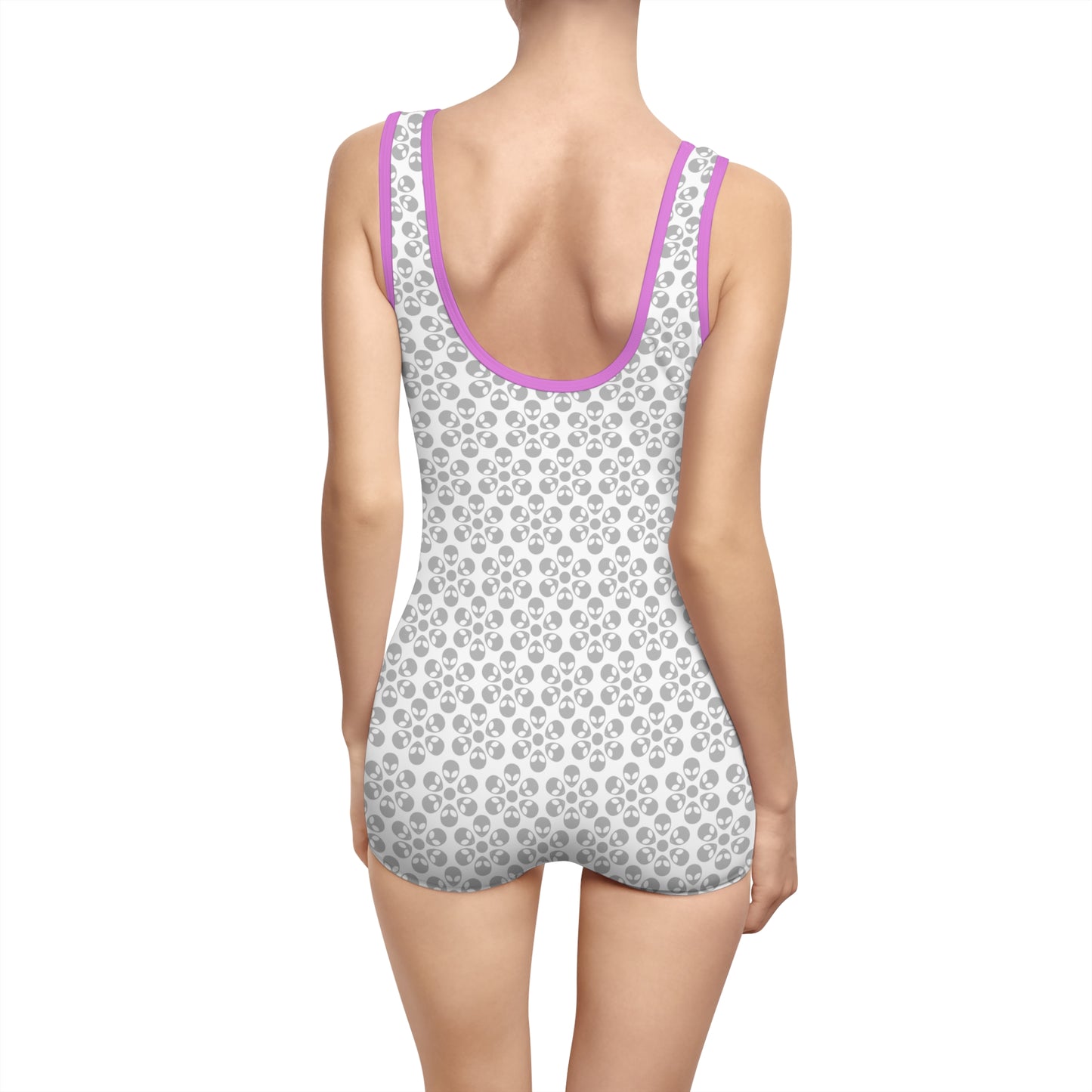 Womens Vintage Swimsuit Alien Flowers White