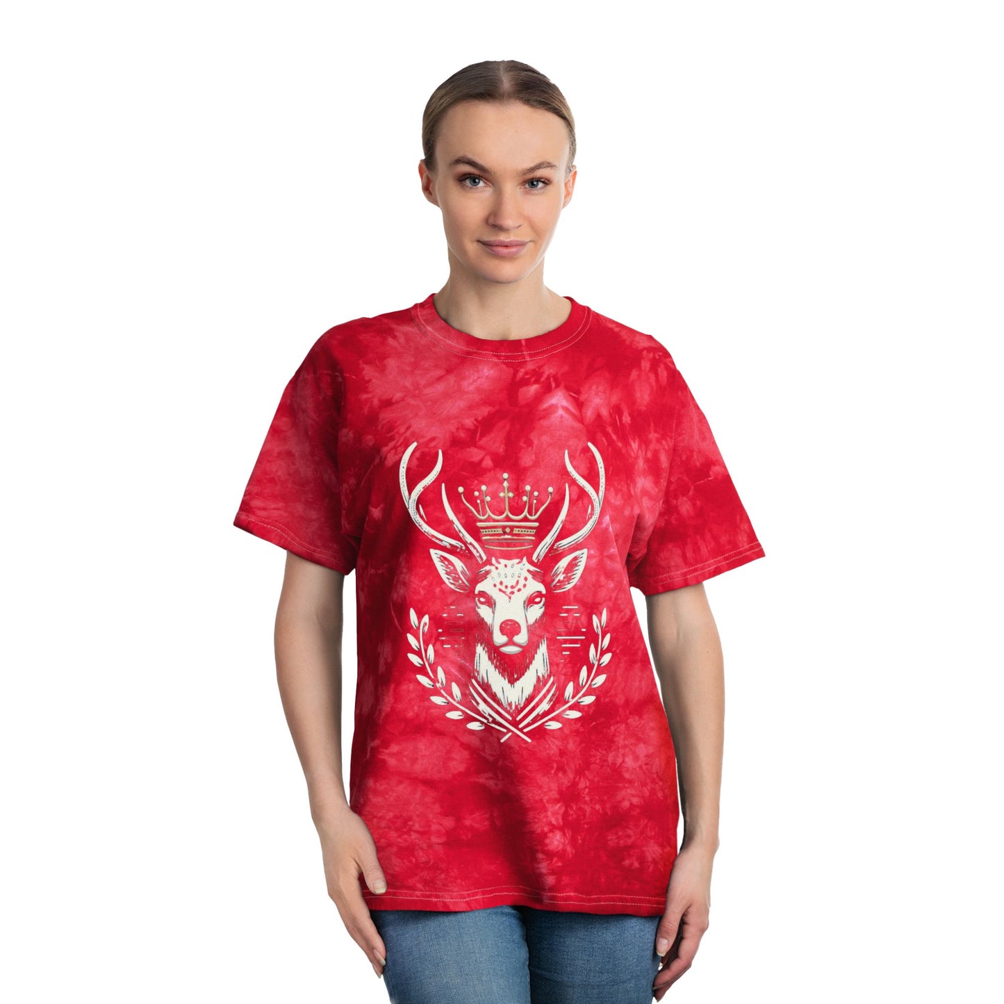 Blue Tie-Dye T-Shirt with Majestic Deer Design - Oh Deer Lord