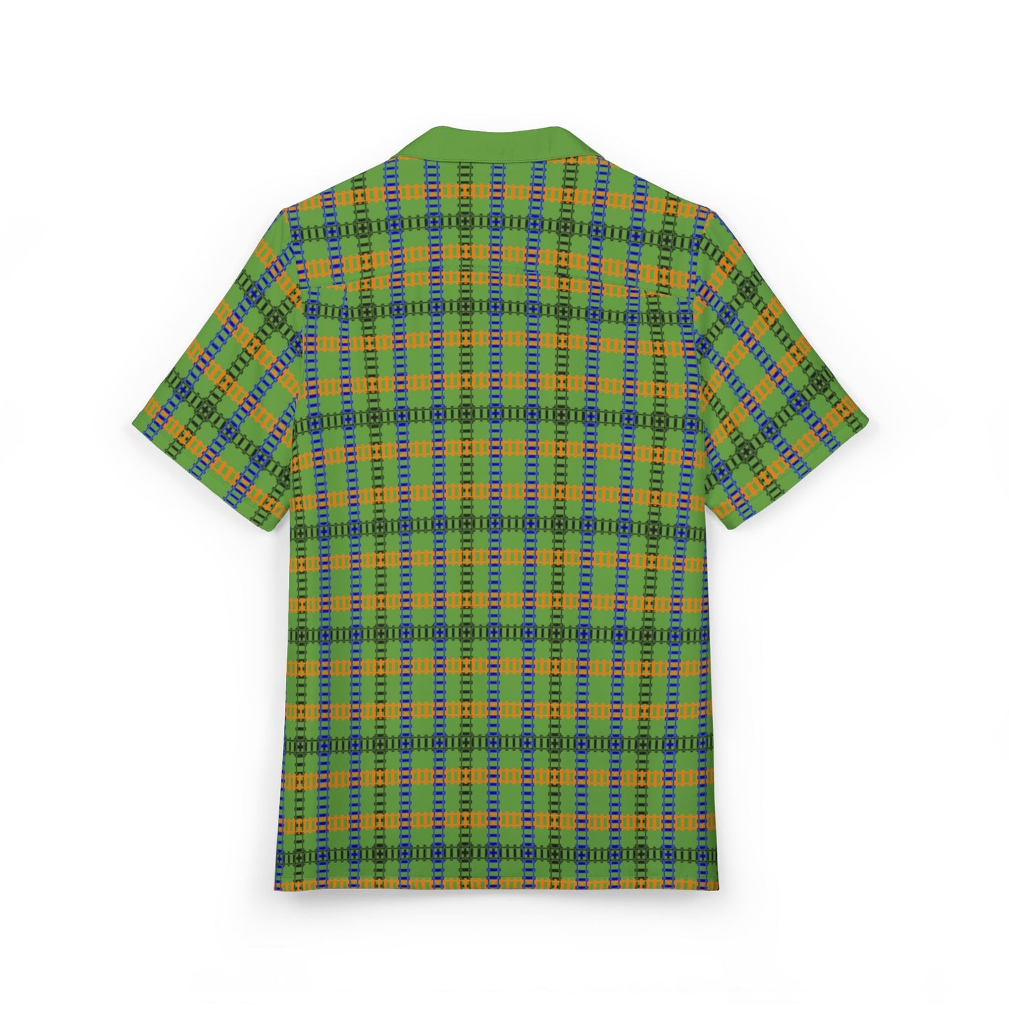 Vibrant Unisex Hawaiian Shirt Casual Summer Wear Vacation Outfit Beach Party Attire Gift for Him/Her Train Tracks Green