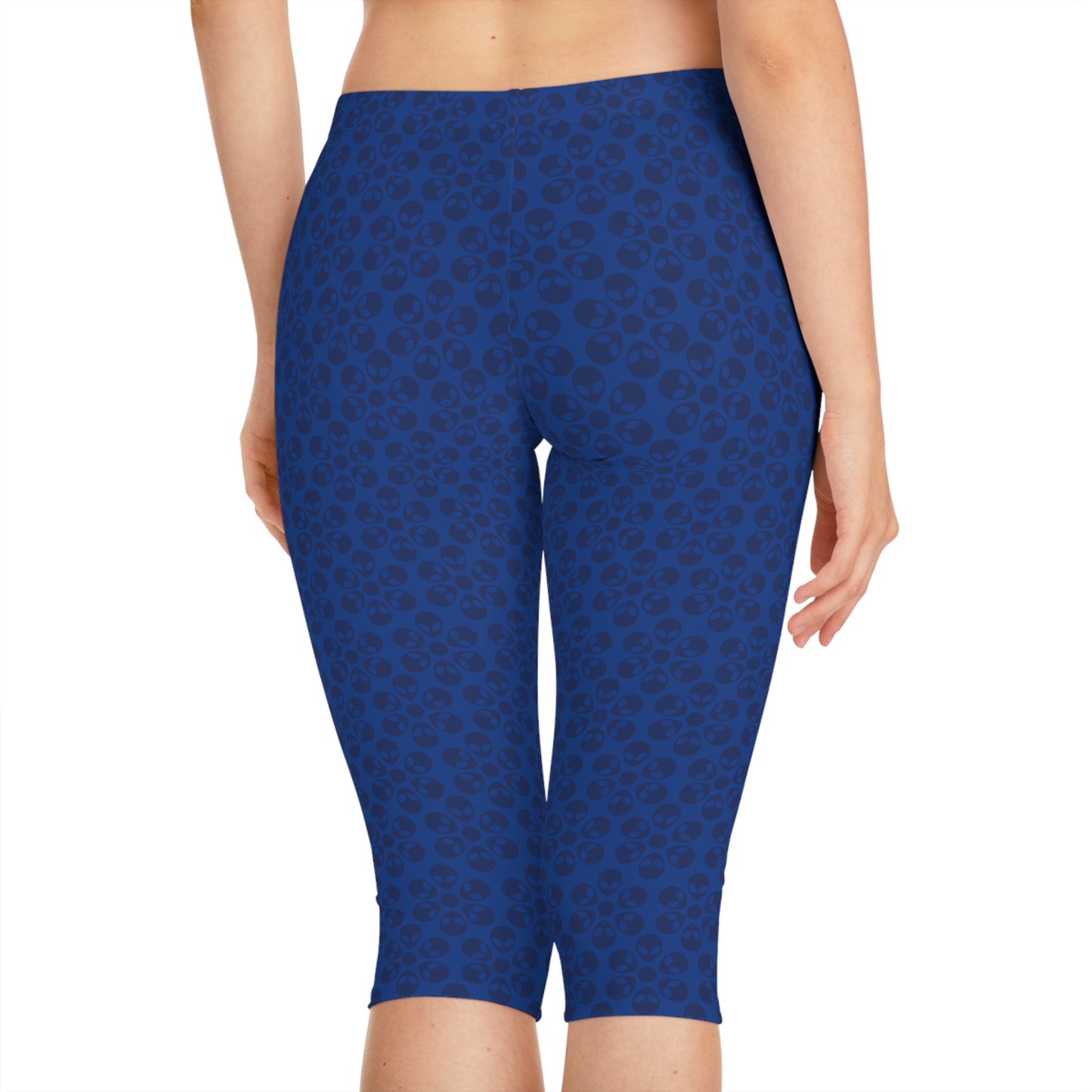 Womens Capri Leggings Alien Flowers Dark Blue