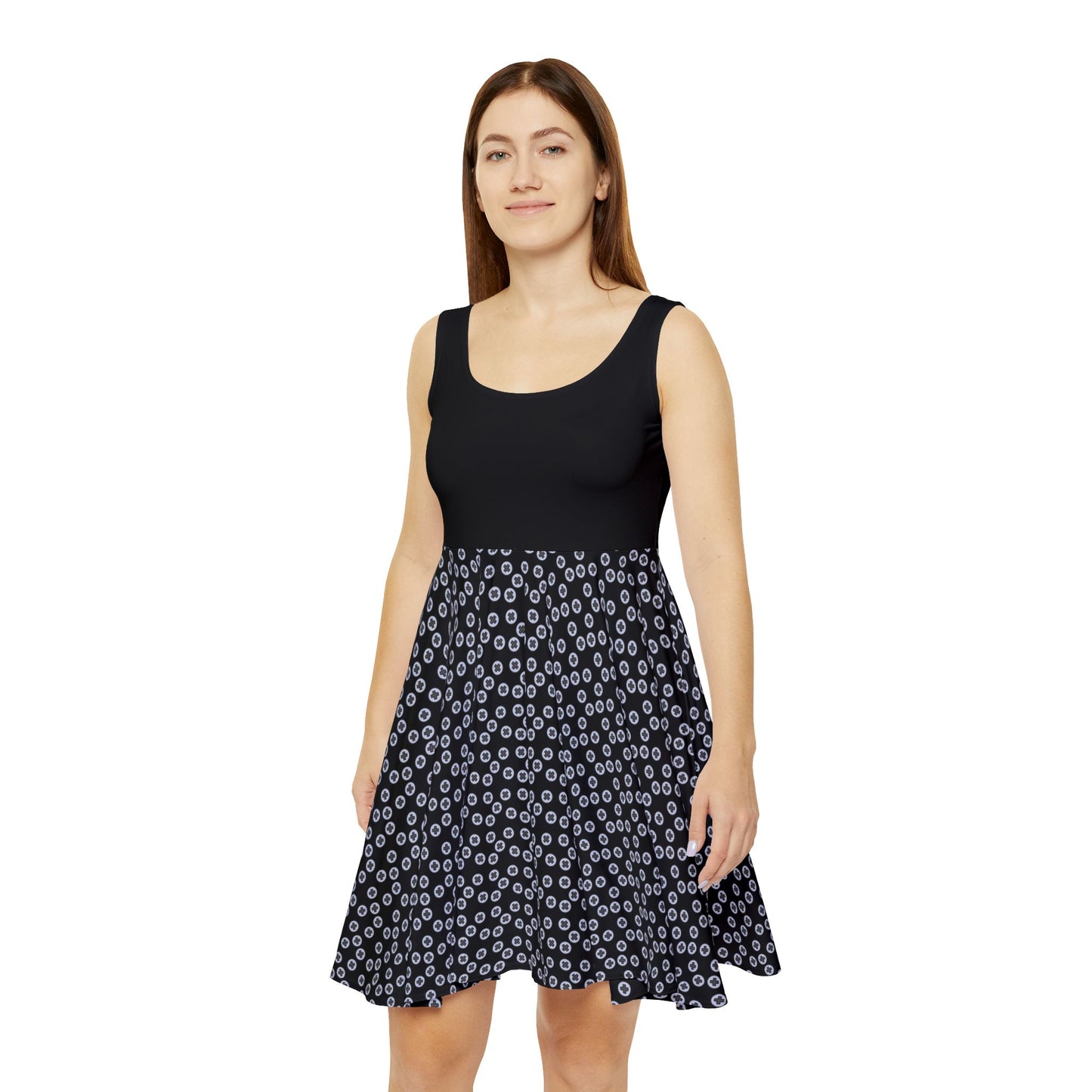 Floral Women's Skater Dress | Summer Outing, Casual Parties, Everyday Wear, Gift for Her, Trendy Fashion - Black