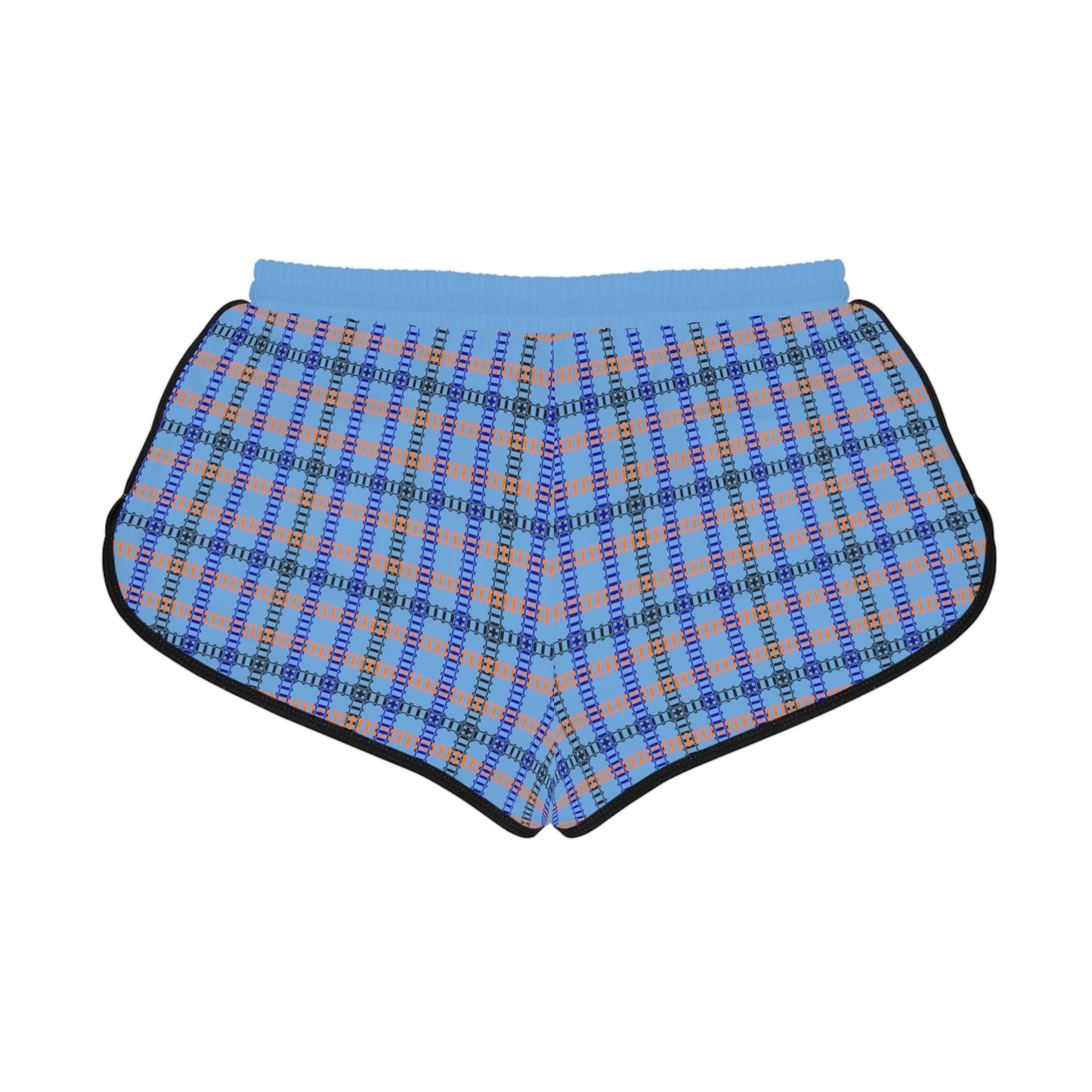 Cozy Casual Womens Shorts Perfect for Summer Days Lounging Beach or Sleepwear AOP Plaid Design Train Tracks Light Blue