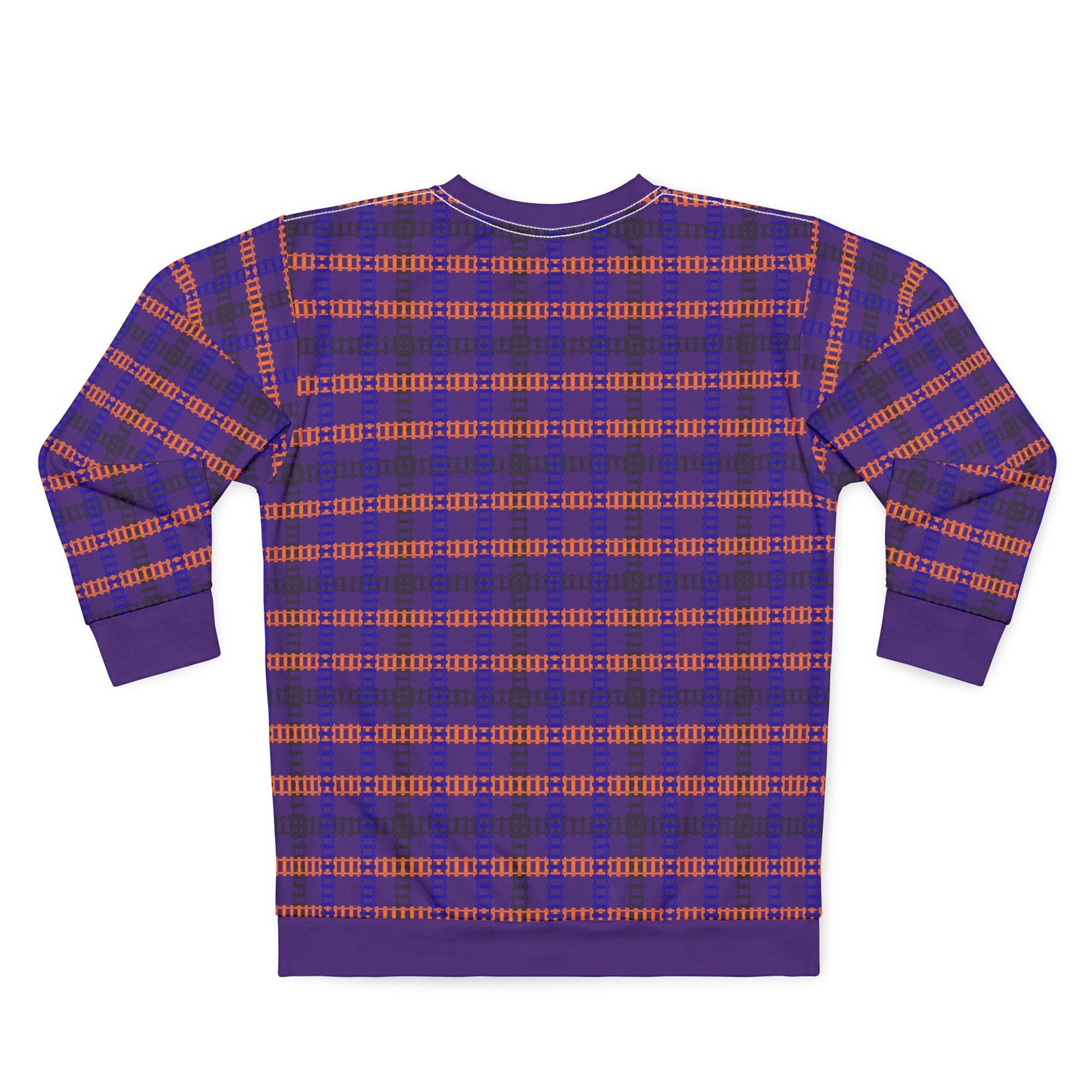 Cozy Plaid Unisex Sweatshirt Perfect for Fall Casual Wear Gift for Him/Her Halloween Warm & Stylish Train Tracks Purple