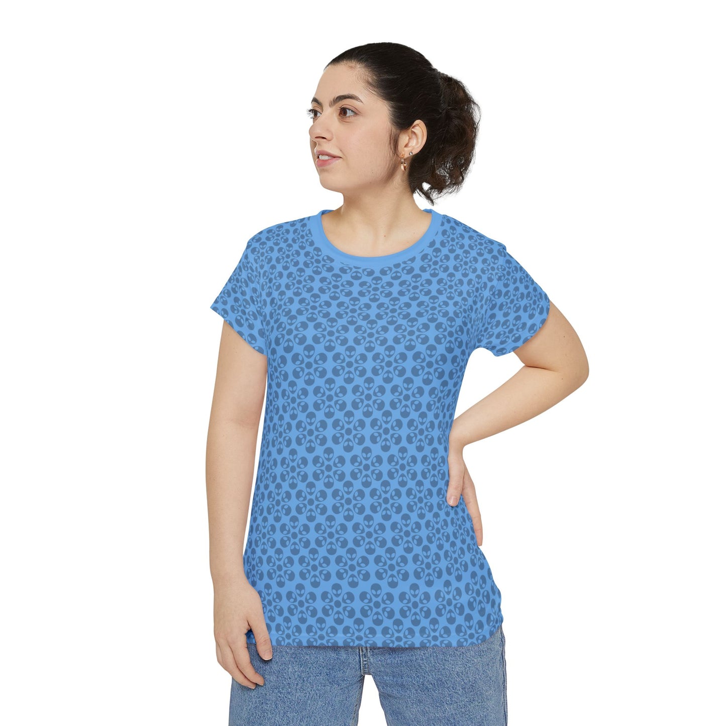 Womens Short Sleeve Shirt Alien Flowers Light Blue