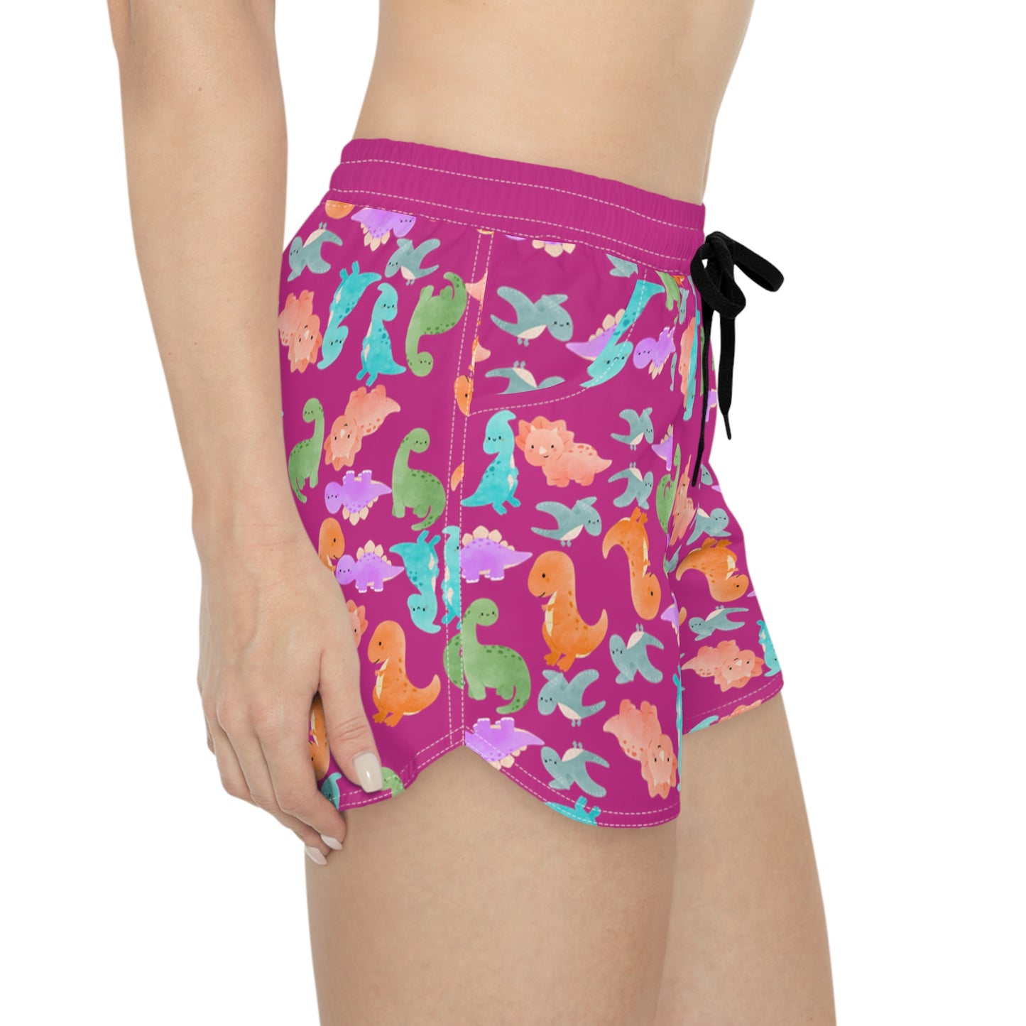 Whimsical Dino Print Casual Shorts for Women Fun Summer Loungewear Cute Animal Pajama Shorts Gifts for Dinosaur Lovers Cute Shorts Rainbow Dinos Pink