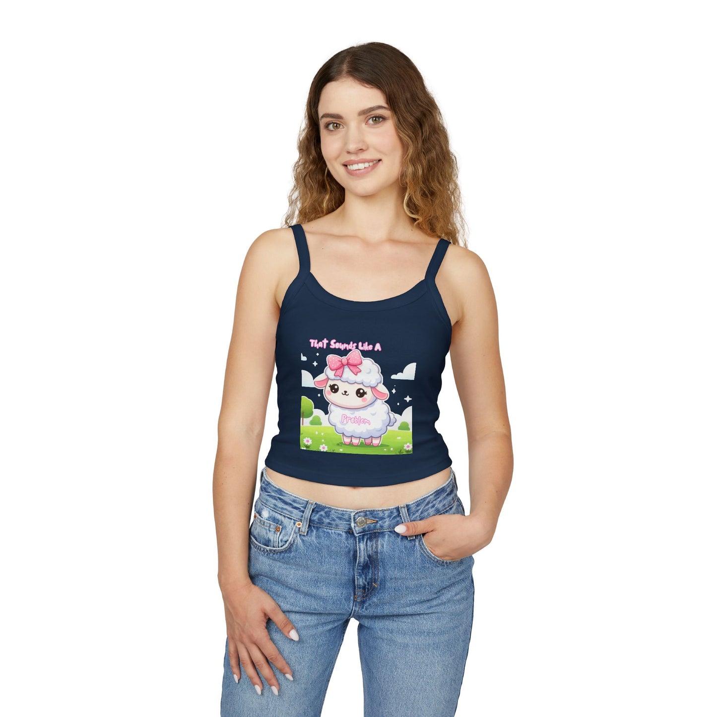Cute Sheep Graphic Women's Spaghetti Strap Tank Top - Fun & Playful Design for Spring/Summer
