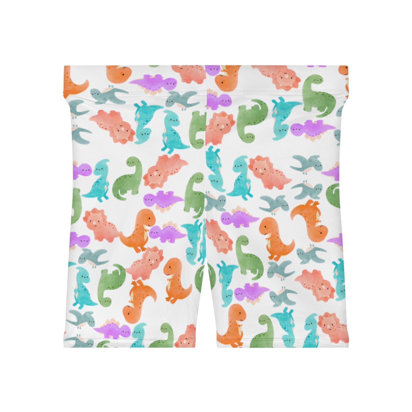 Colorful Dinosaur Womens Biker Shorts AOP Perfect for Casual Wear workout Summer Birthdays Playdates Unique Gift Rainbow Dinos White