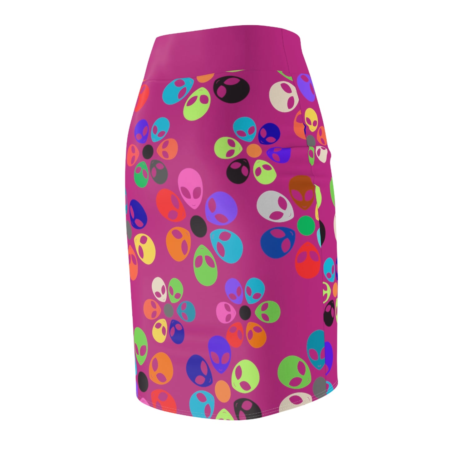 Colorful Alien Floral Womens Pencil Skirt Trendy Skirt for Spring Fashion Party Wear Festival Outfit Gift for Her Alien Rainbow Flowers Pink