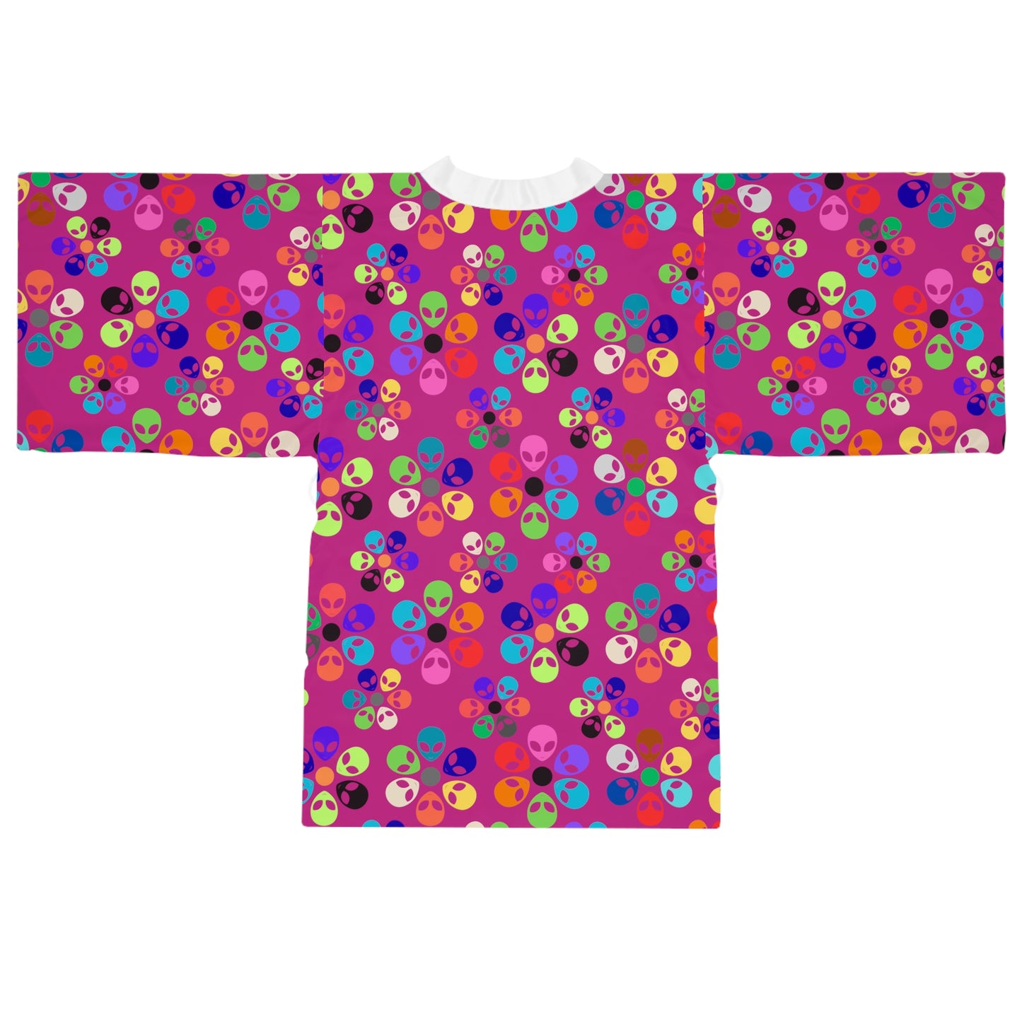 Colorful Floral Long Sleeve Kimono Robe Boho Fashion Relaxed Loungewear Perfect for Home Spa Days or Festivals Alien Rainbow Flowers Pink