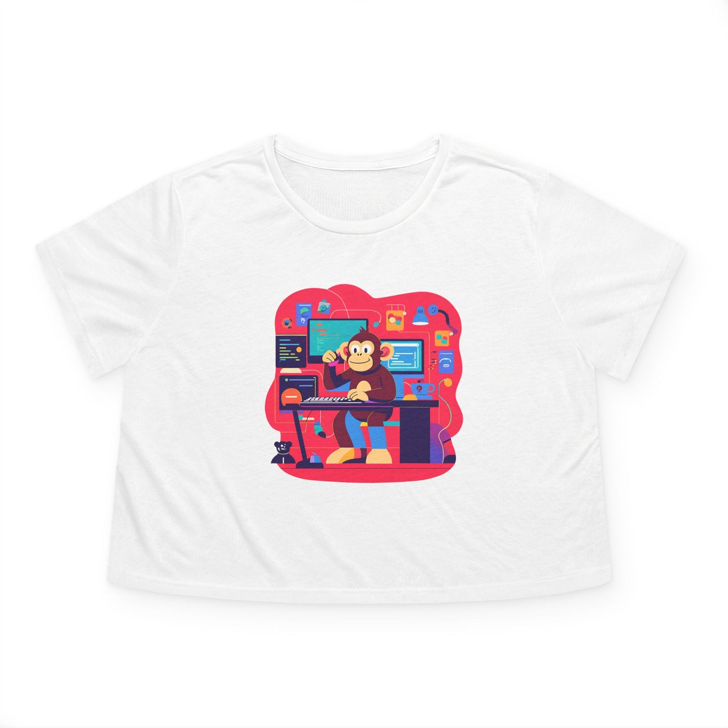 Retro Gamer Women's Flowy Cropped Tee, Cute Graphic Tee, Casual Wear, Gift for Gamers, Fun Summer Top, Kids Birthday Present