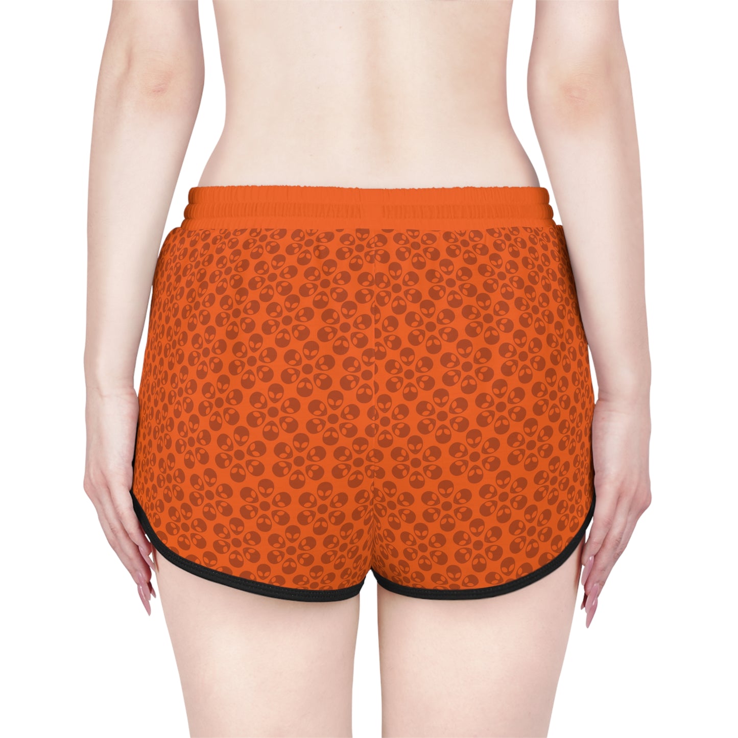 Womens Relaxed Shorts Alien Flowers Orange