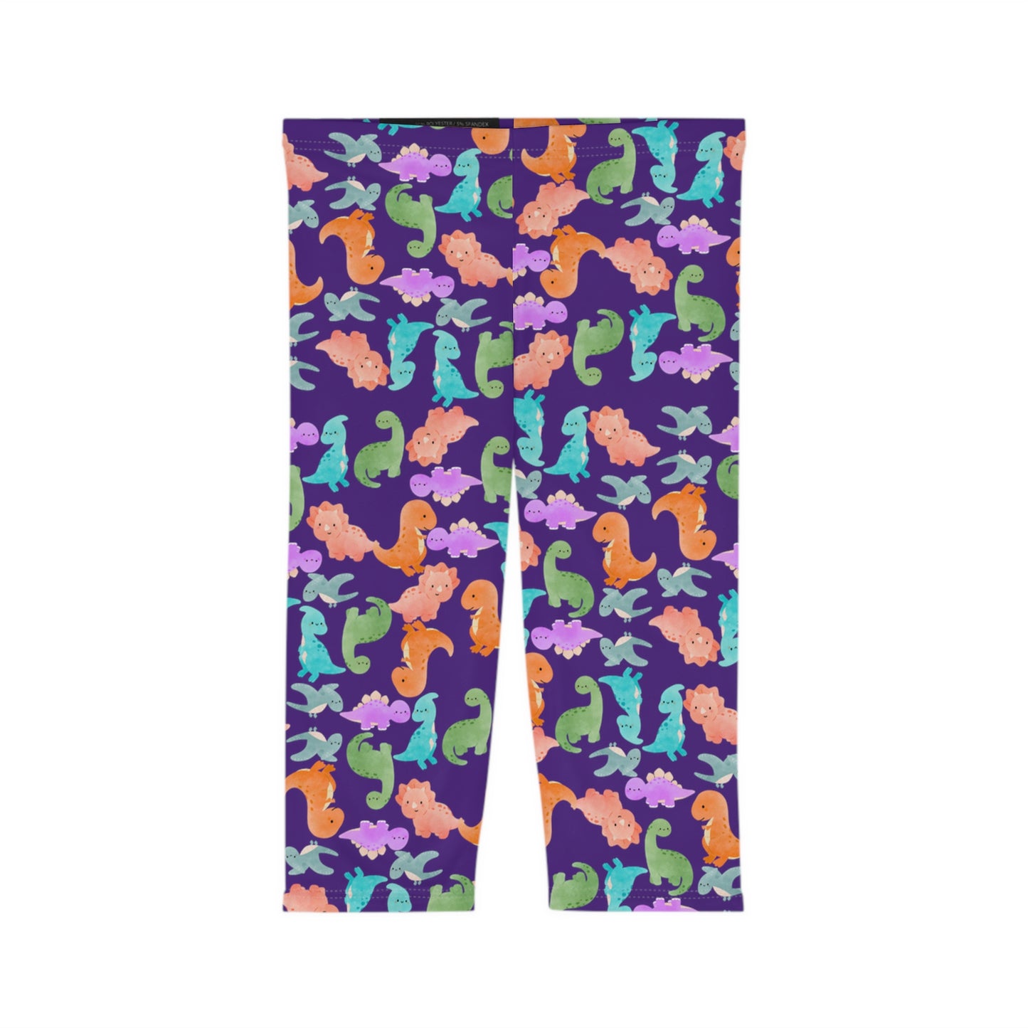 Women’s Capri Leggings Rainbow Dinos Purple