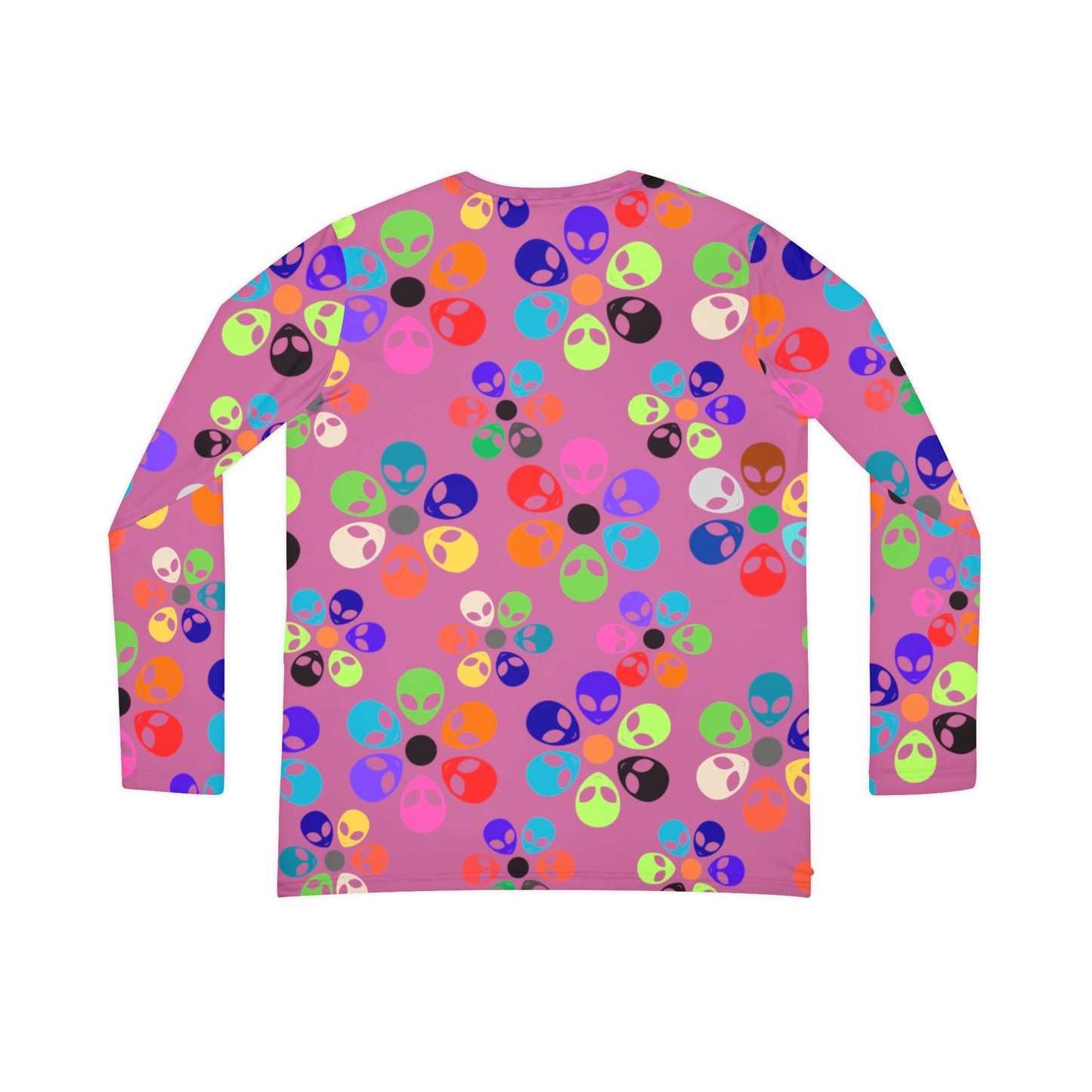 Colorful Alien Print Womens Long Sleeve VNeck Shirt Fun VNeck Tee Boho Style Top Unique Gift for SciFi Lovers Casual Everyday Wear Alien Rainbow Flowers Light Pink