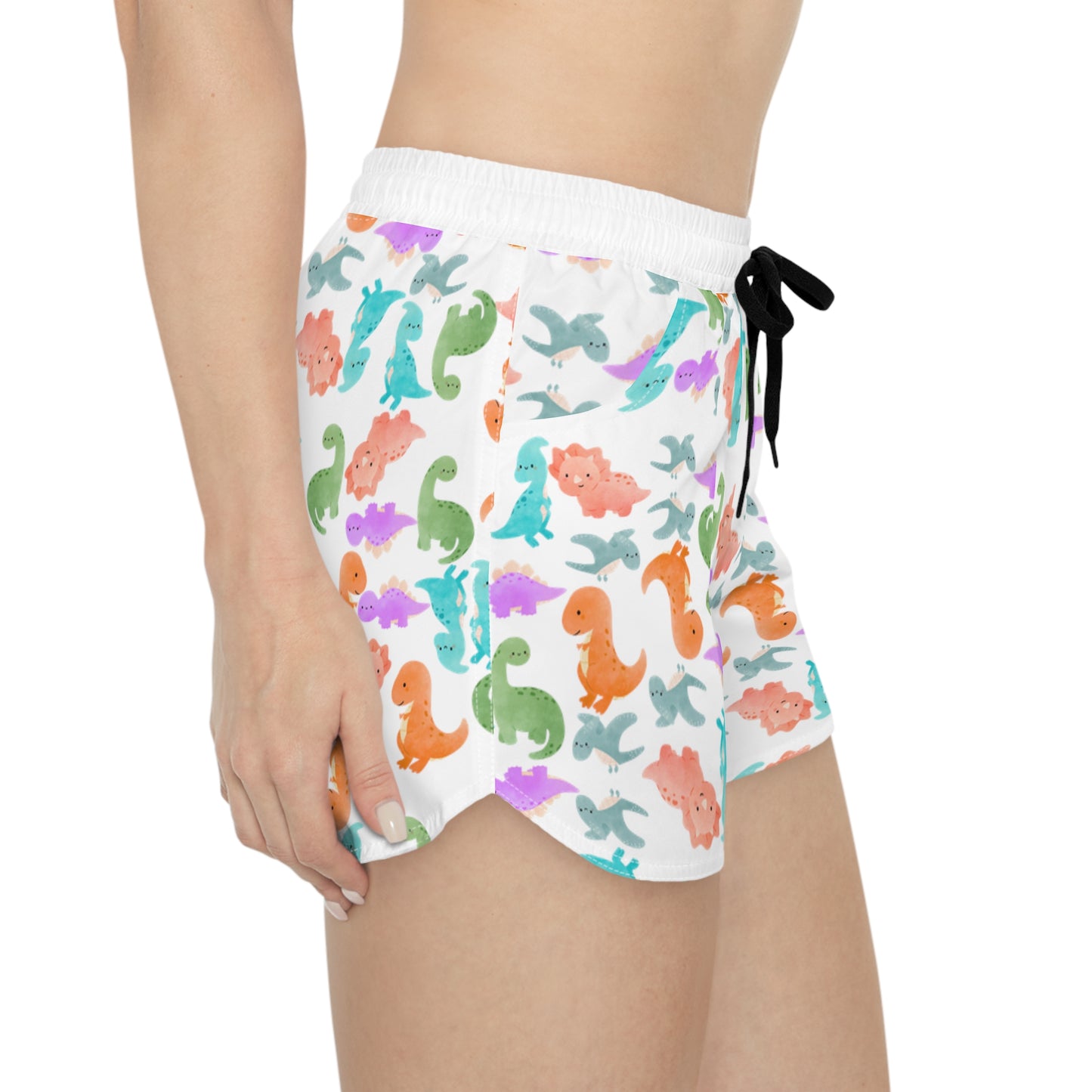 Whimsical Dino Print Casual Shorts for Women Fun Summer Loungewear Cute Animal Pajama Shorts Gifts for Dinosaur Lovers Cute Shorts Rainbow Dinos Pink