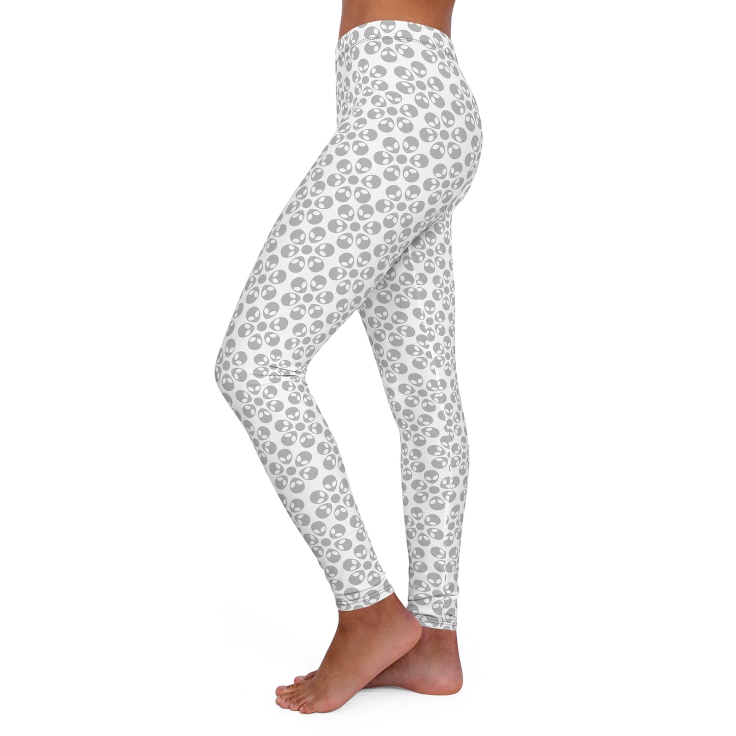 Womens Casual Spandex Leggings Alien Flowers White