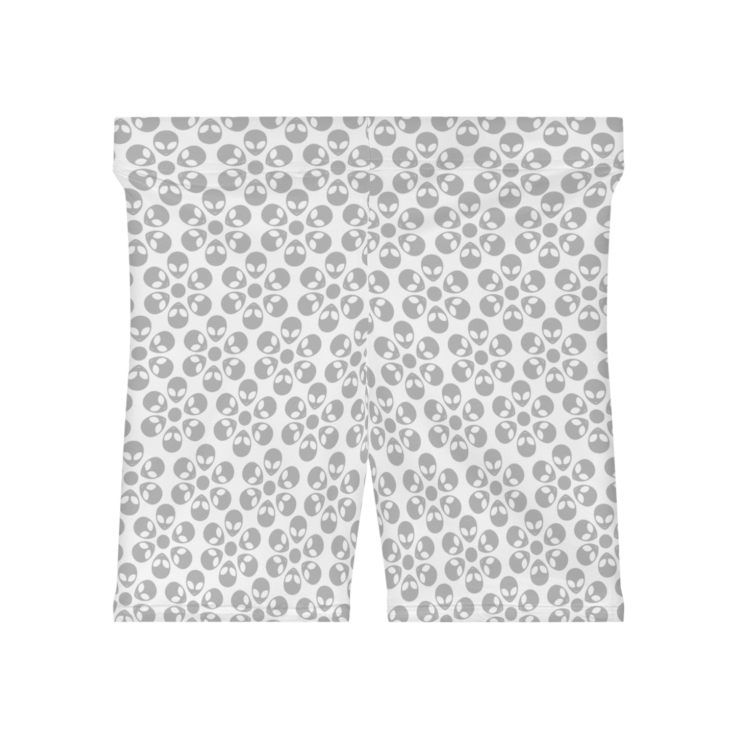 Womens Alien Pattern Biker Shorts Trendy Activewear Casual Cycling Shorts Festival Outfit Summer Essentials Alien Flowers White