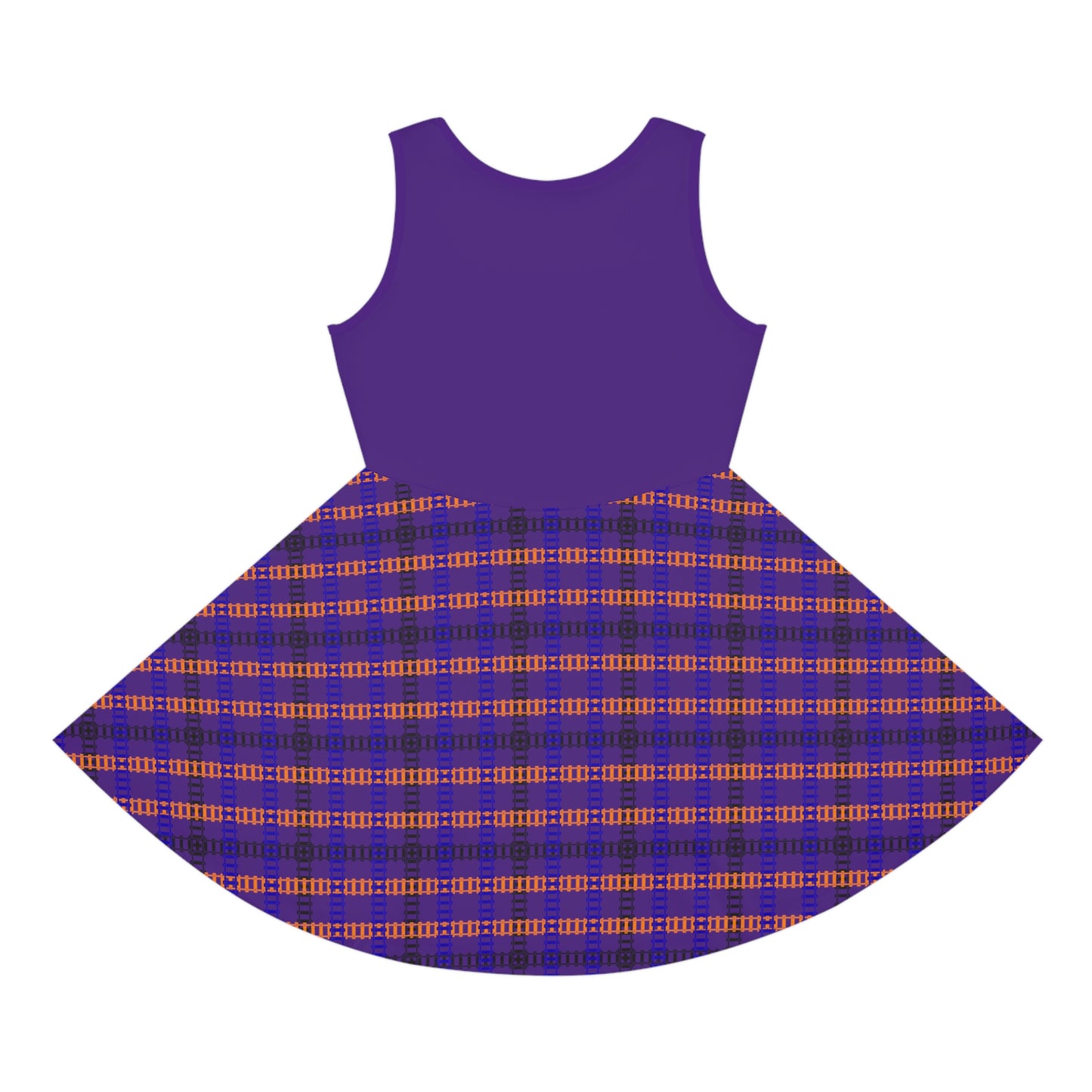 Girls Sleeveless Sundress with Playful Plaid Design Summer Dress Birthday Gift Everyday Wear Playdate Outfit Kids Fashion Train Tracks Purple