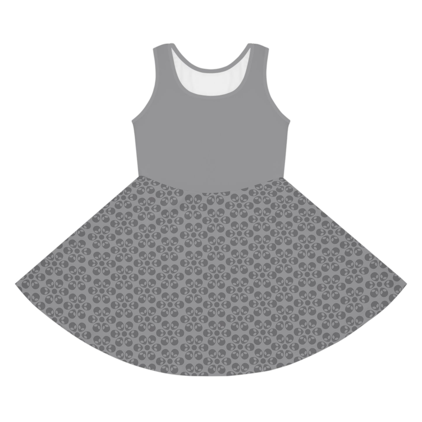 Girls Floral Sleeveless Sundress Cute Summer Dress Kids Fashion Birthday Outfit Playful Floral Pattern Spring Dress Alien Flowers Grey