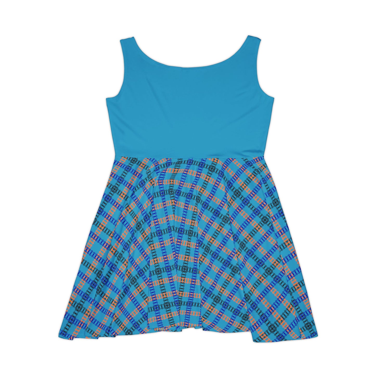Chic Womens Skater Dress Plaid AOP Dress for Everyday Wear Summer Party Dress Casual Outing Festival Fashion Gift for Her Train Tracks Turquoise