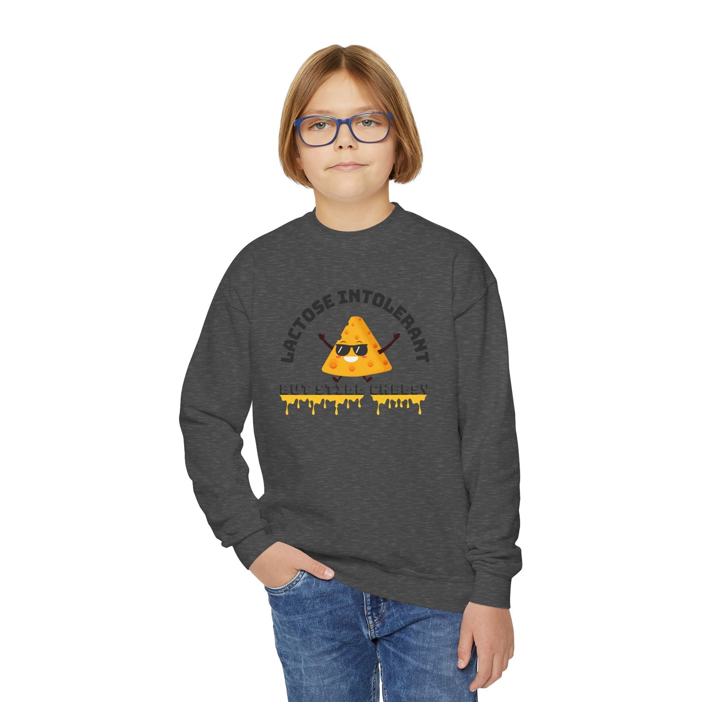 Fun Youth Crewneck Sweatshirt - "Lactose Intolerant" - Funny Gift for Kids, Allergy Awareness, Casual Wear, Birthday